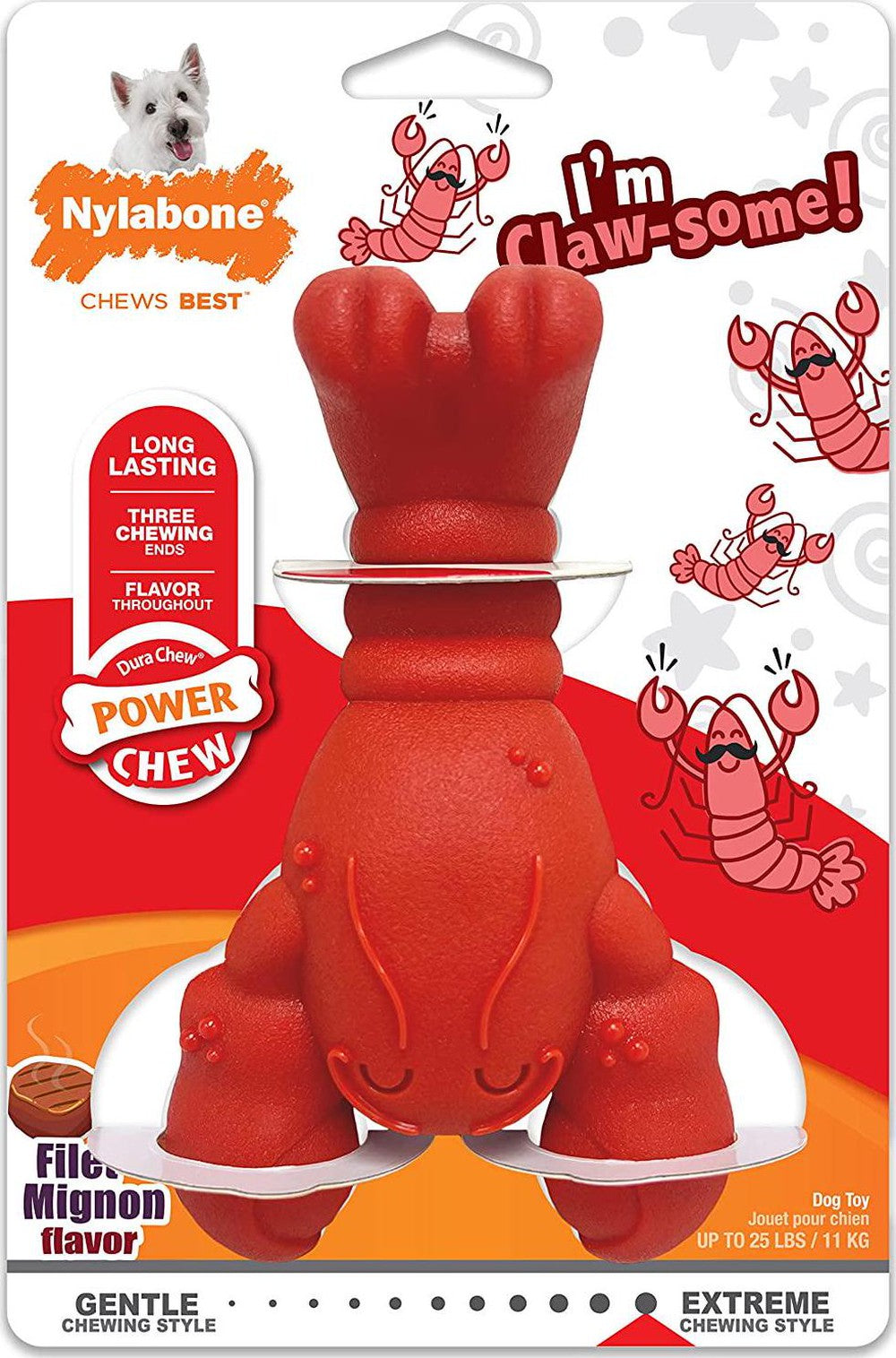 Lobster Dog Toy Power Chew Cute Dog Toys for Aggressive Chewers with a Funny Twist! Filet Mignon Flavor, Small/Regular (1 Count)-