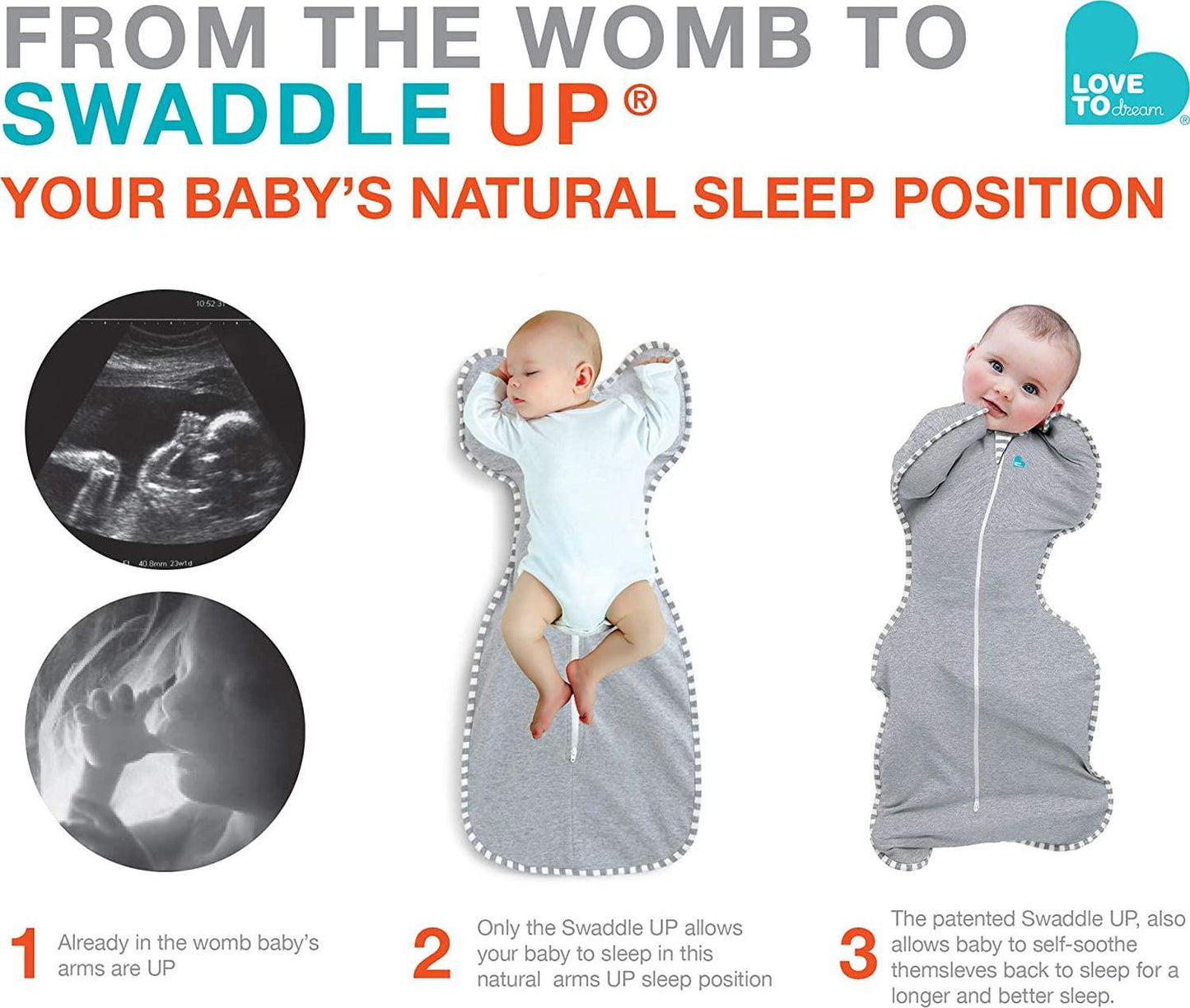 Love To Dream Swaddle UP, Gray, Small, 8-13 lbs, Dramatically Better Sleep, Allow Baby to Sleep in Their Preferred arms up Position for self-Soothing, snug fit Calms Startle Reflex