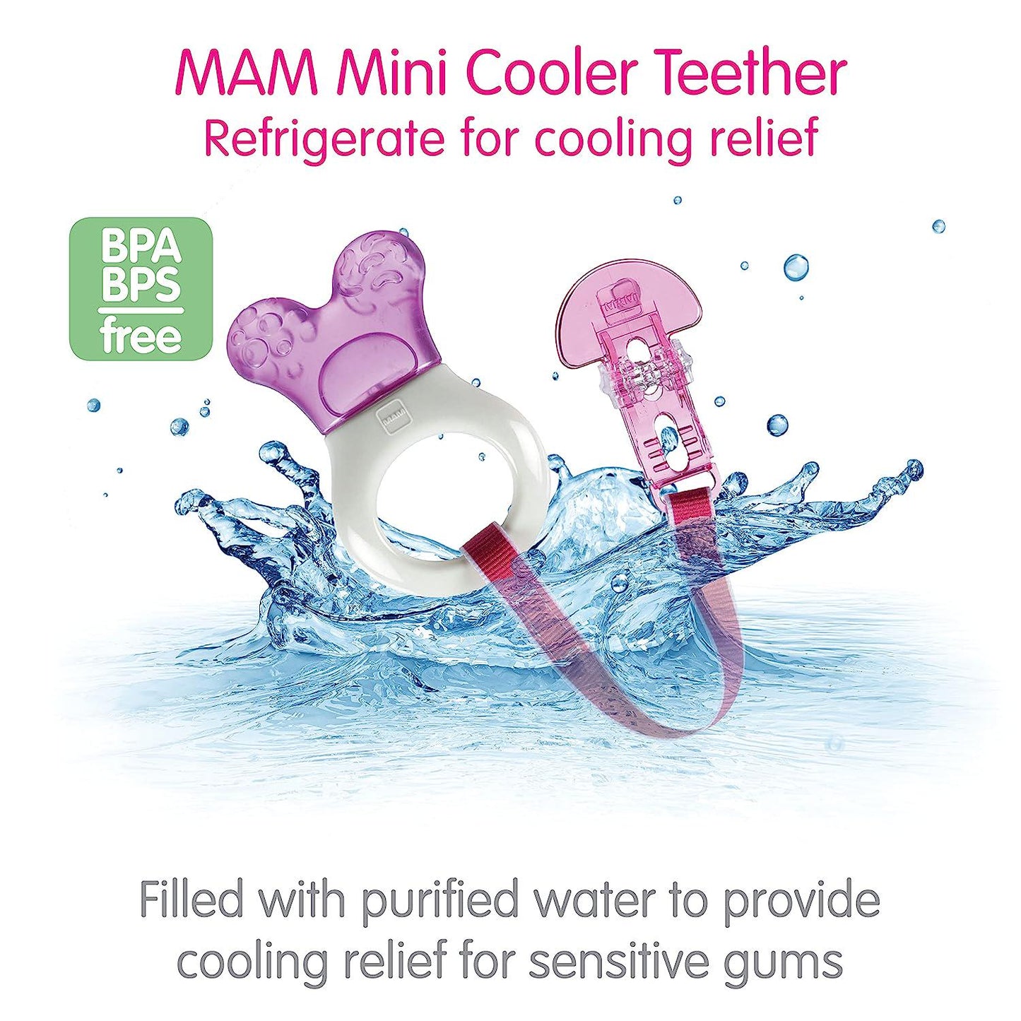 MAM Mini Cooler Teether with Clip Baby Teether, Cooling Mechanism Soothes Sore Gums