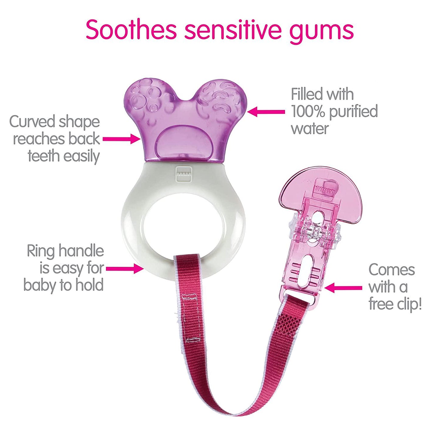 MAM Mini Cooler Teether with Clip Baby Teether, Cooling Mechanism Soothes Sore Gums