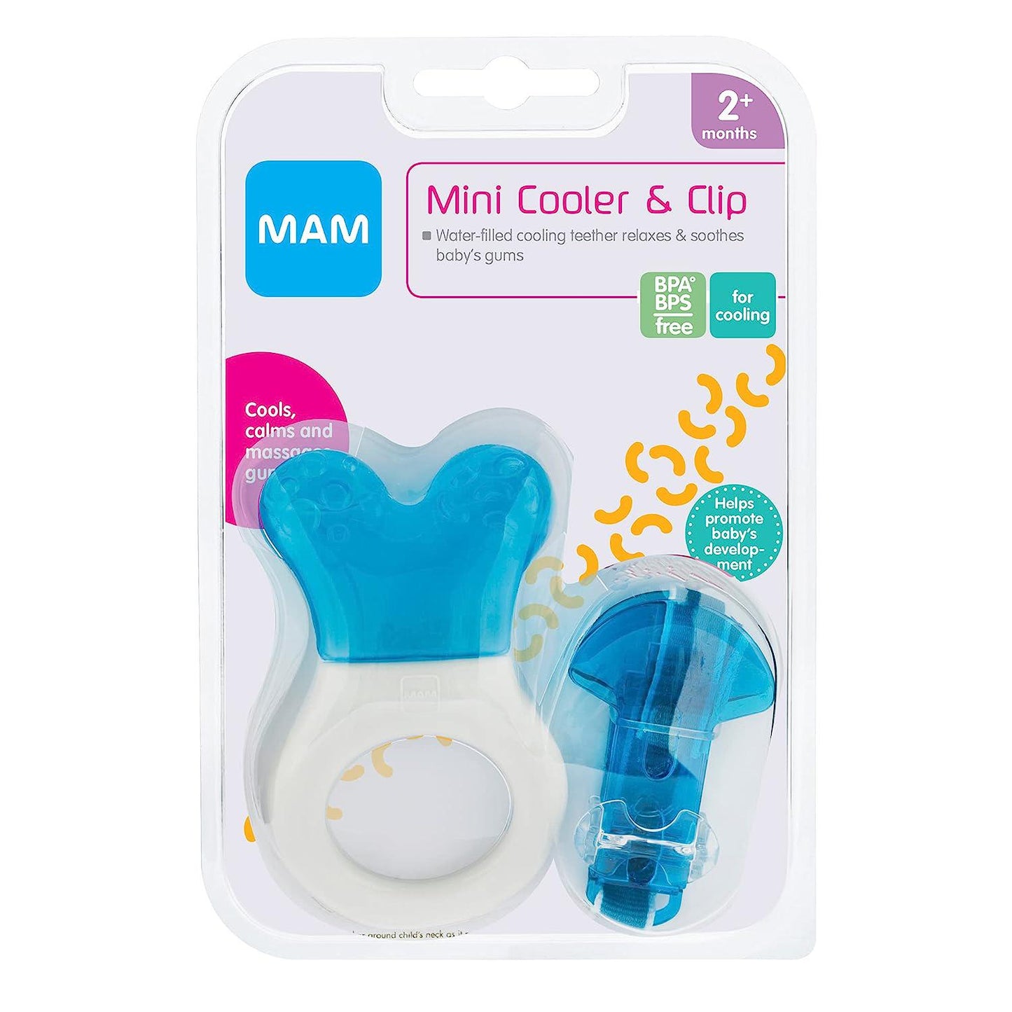 MAM Mini Cooler Teether with Clip Baby Teether, Cooling Mechanism Soothes Sore Gums