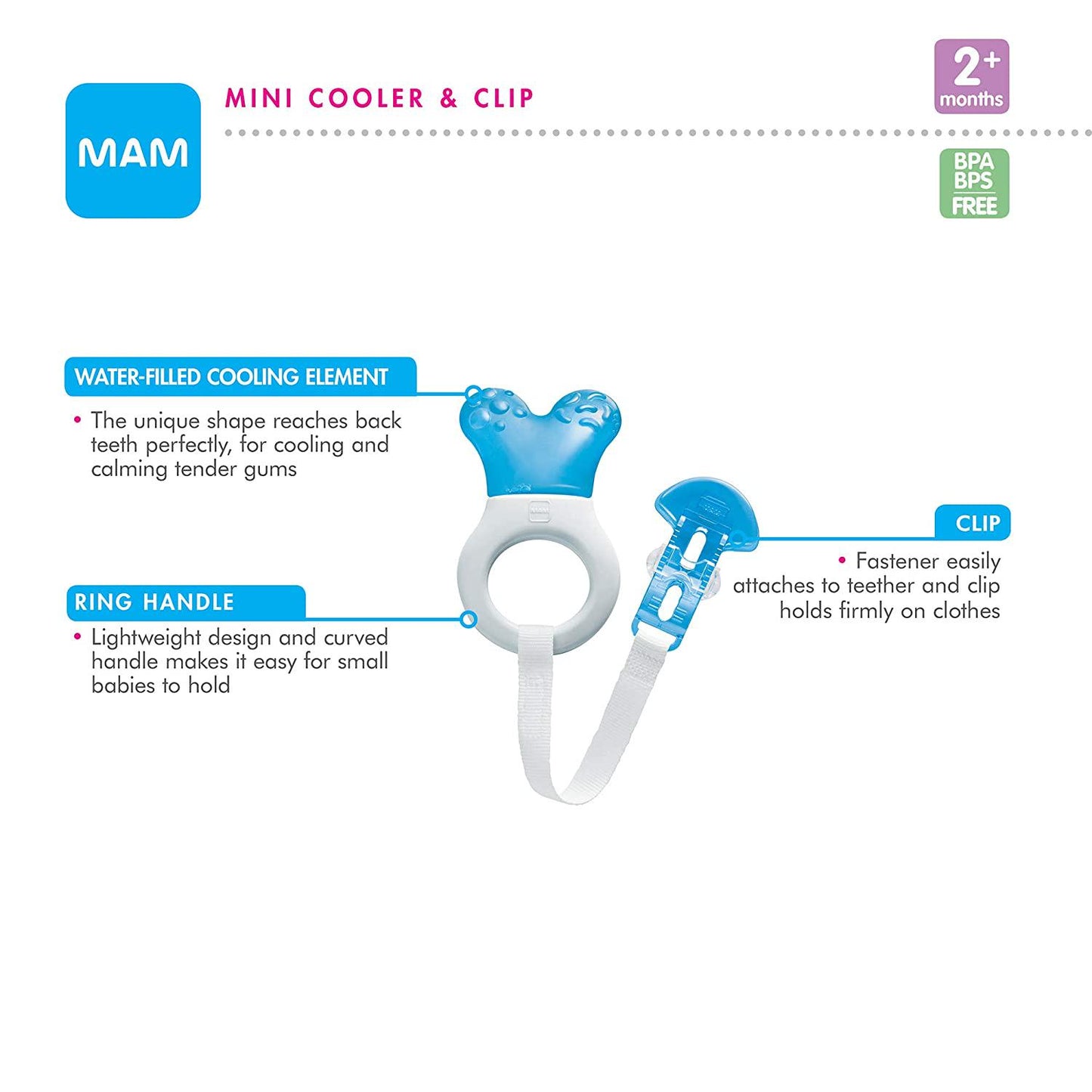 MAM Mini Cooler Teether with Clip Baby Teether, Cooling Mechanism Soothes Sore Gums