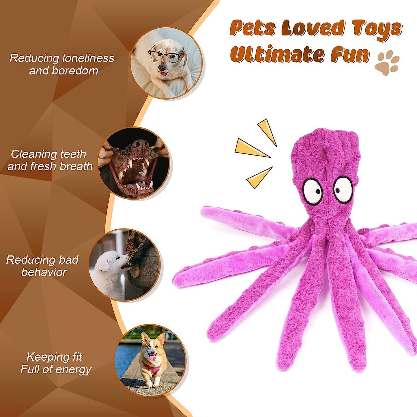 Dog Squeaky Toys Octopus - 3 Pack Dog Toys for Small Dogs, Medium Dogs, Large Dogs, Puppy Teething Chew Toys