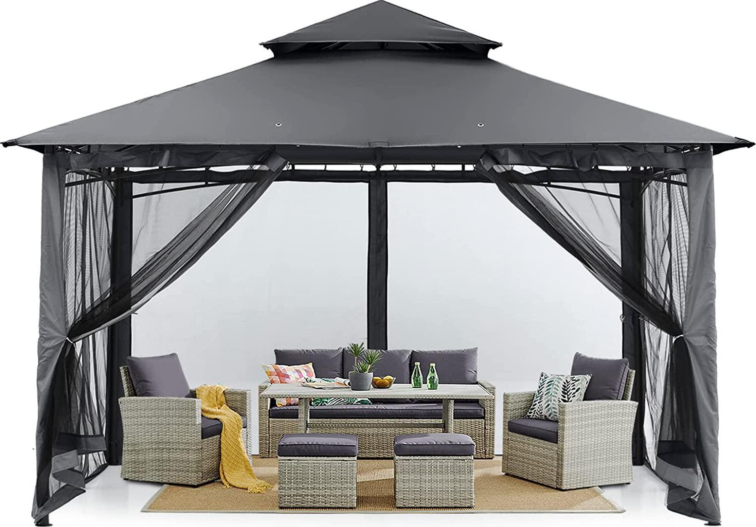 MASTERCANOPY Outdoor Garden Gazebo for Patios with Stable Steel Frame and Netting Walls (10x10,Dark Gray)-