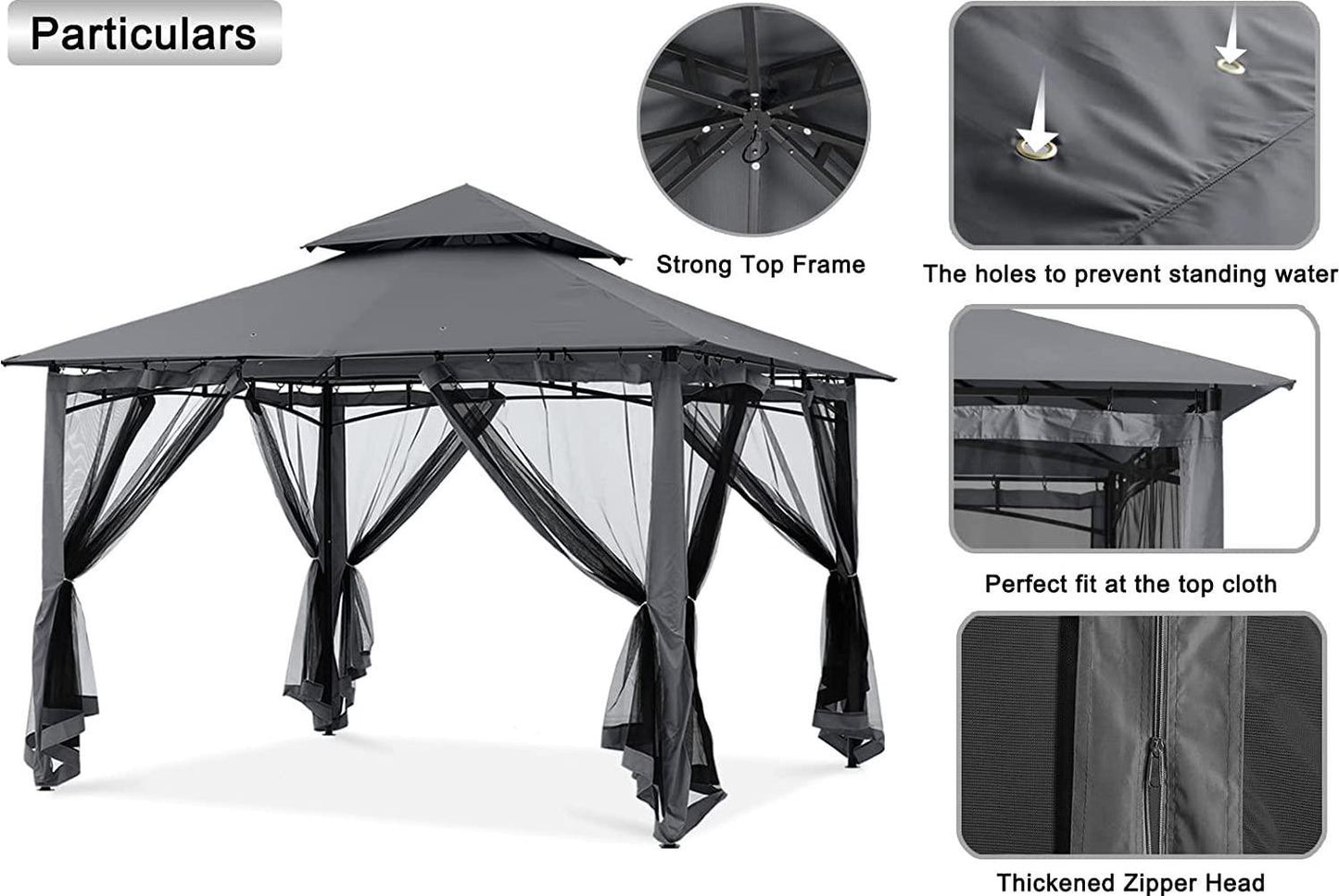 MASTERCANOPY Outdoor Garden Gazebo for Patios with Stable Steel Frame and Netting Walls (10x10,Dark Gray)