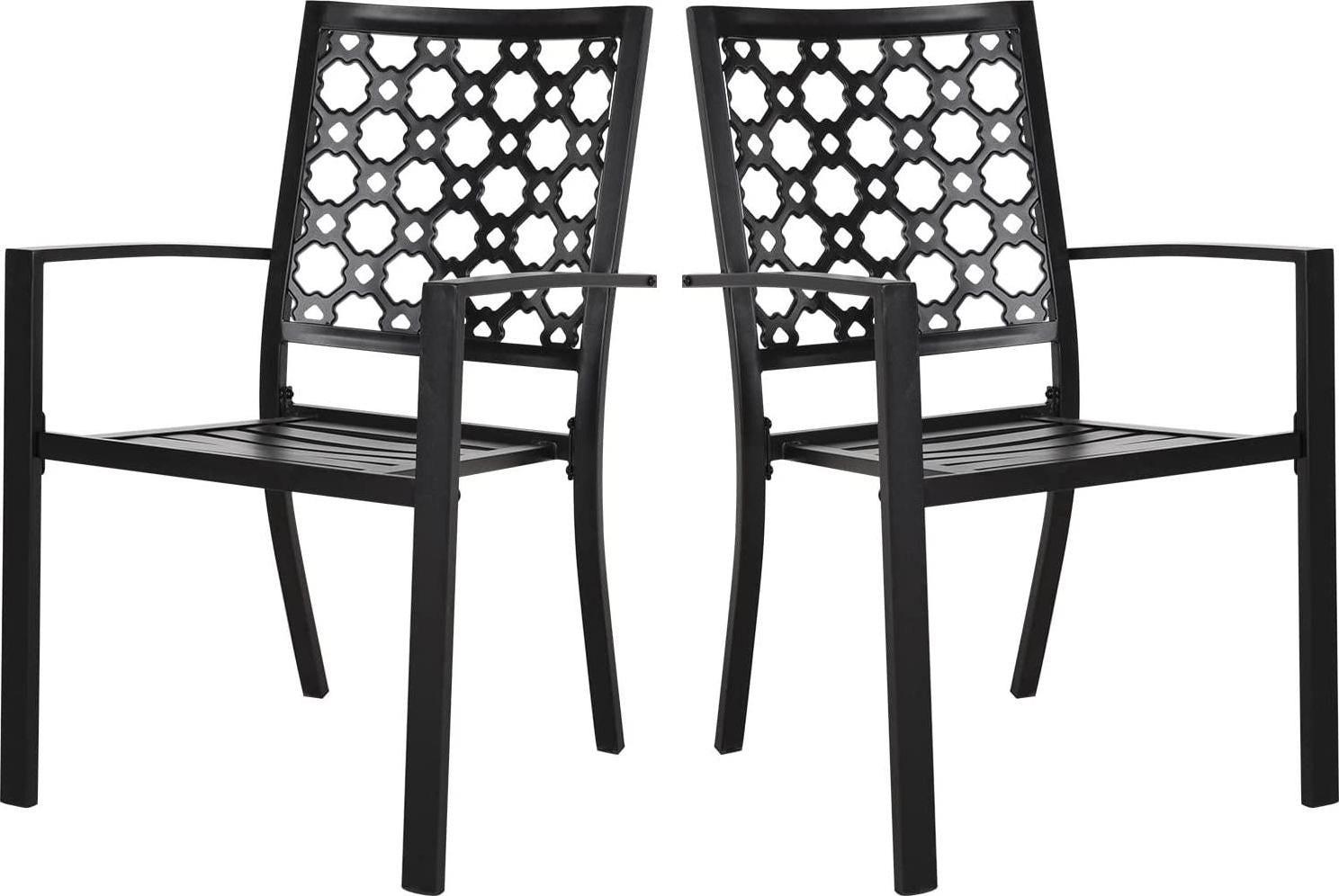 MEOOEM Outdoor Dining Chairs Set of 2, Patio Black Metal Stackable Chairs All Weather Seating for Bistro Garden Porch Backyard-