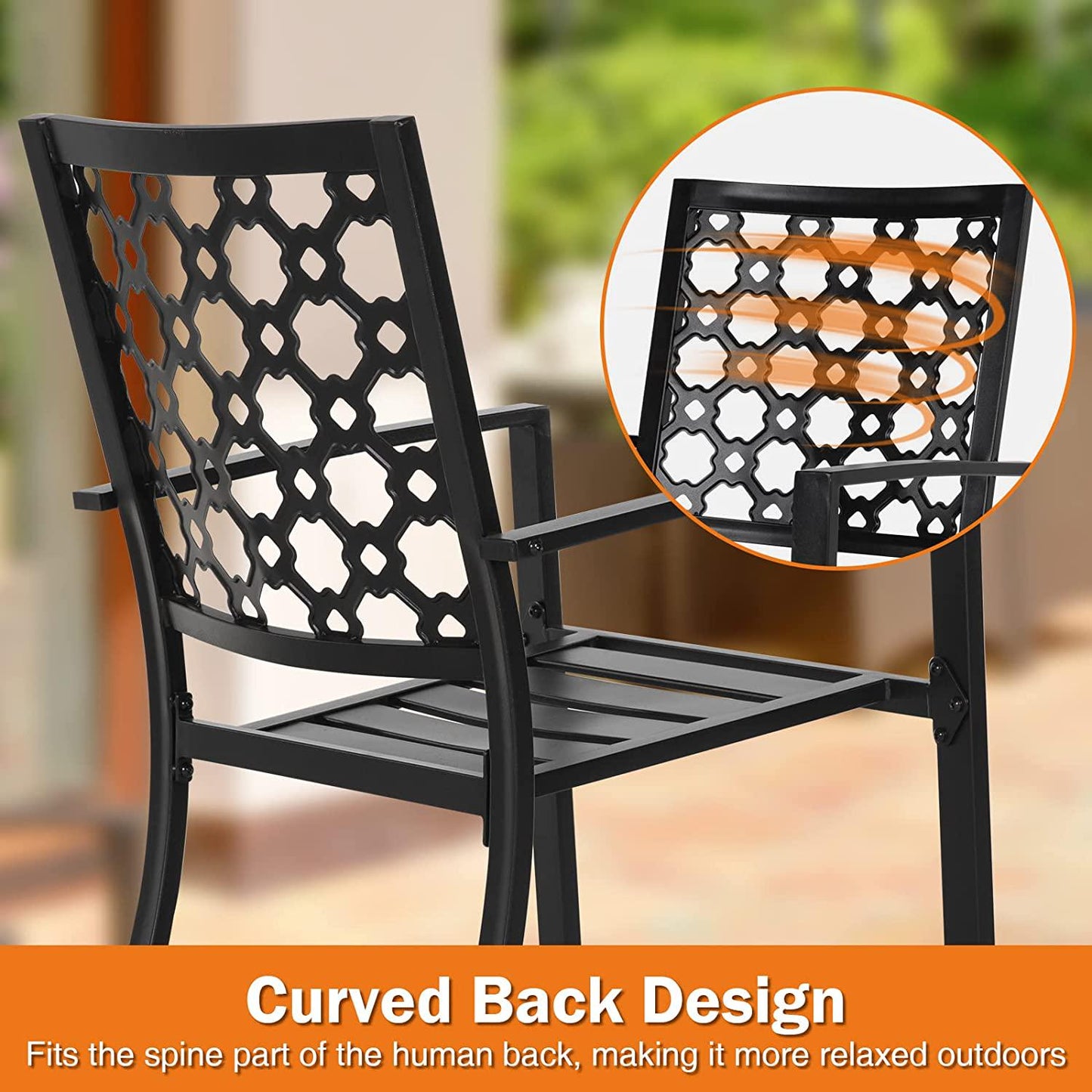 MEOOEM Outdoor Dining Chairs Set of 2, Patio Black Metal Stackable Chairs All Weather Seating for Bistro Garden Porch Backyard