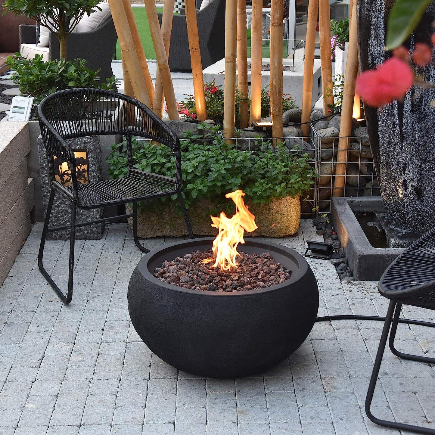 Outdoor Fire Pit Natural Gas Garden Fire Bowl, 40,000 BTU CSA Certified Firepit Auto-Ignition System, Lava Rock&PVC Cover Included (27 x 27 x 14'', Black)