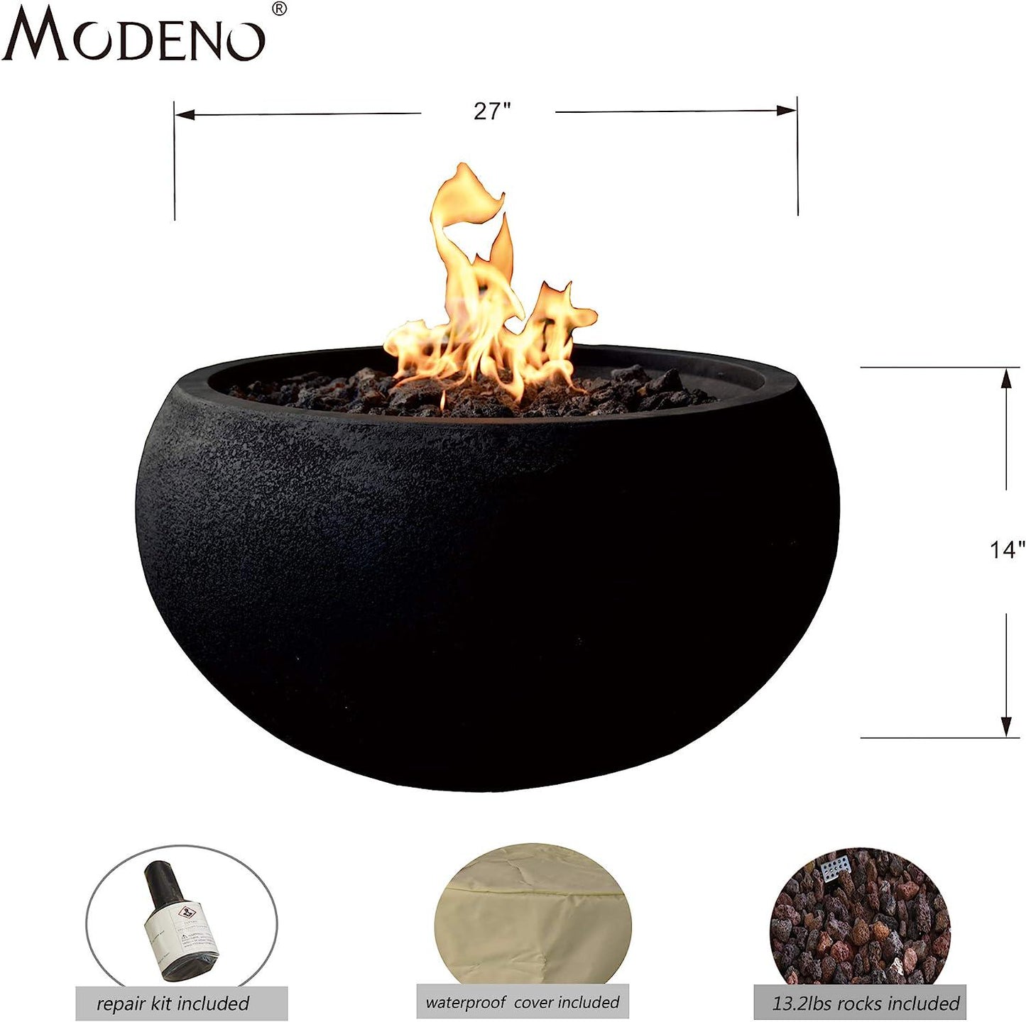 Outdoor Fire Pit Natural Gas Garden Fire Bowl, 40,000 BTU CSA Certified Firepit Auto-Ignition System, Lava Rock&PVC Cover Included (27 x 27 x 14'', Black)