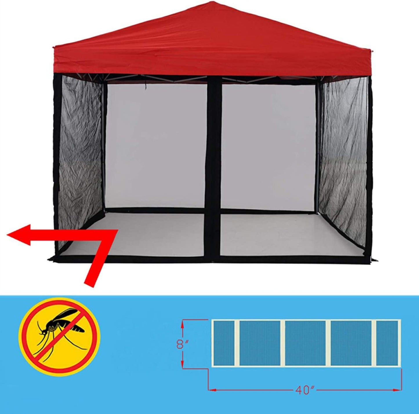 Mosquito Net for Outdoor Patio, Screen House for Camping and Deck, Gazebo Screenroom, 10x10'Patio Zippered Mesh Sidewalls Screen Walls for Outdoor Camping and Garden (Black)