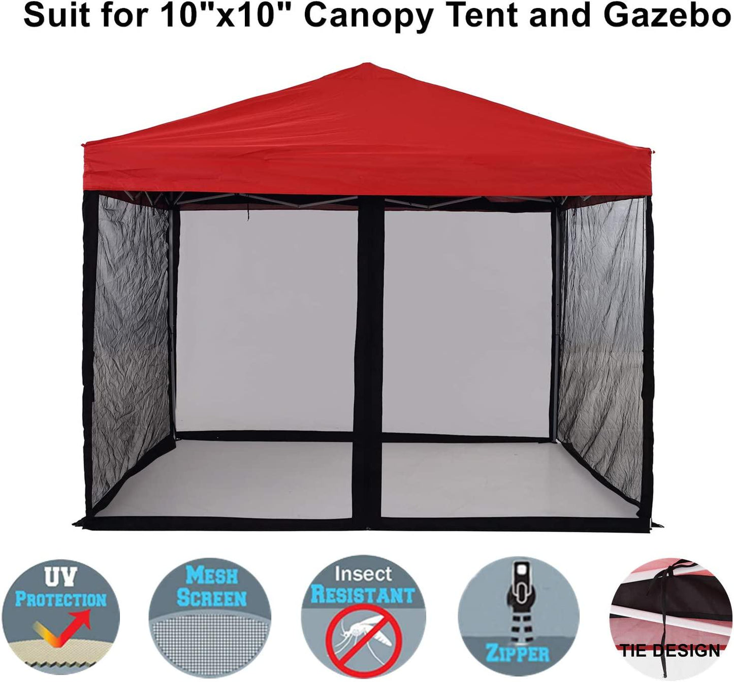 Mosquito Net for Outdoor Patio, Screen House for Camping and Deck, Gazebo Screenroom, 10x10'Patio Zippered Mesh Sidewalls Screen Walls for Outdoor Camping and Garden (Black)