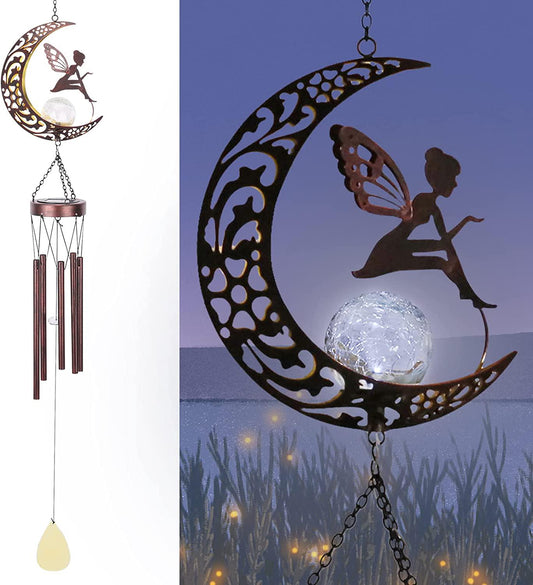 MUMTOP Wind Chimes-Solar Wind Chimes - 30 Inch Wind Chimes for Outside, Metal Wind Chime with Moon and Fairy Spirits for Garden Yard Patio Decor-