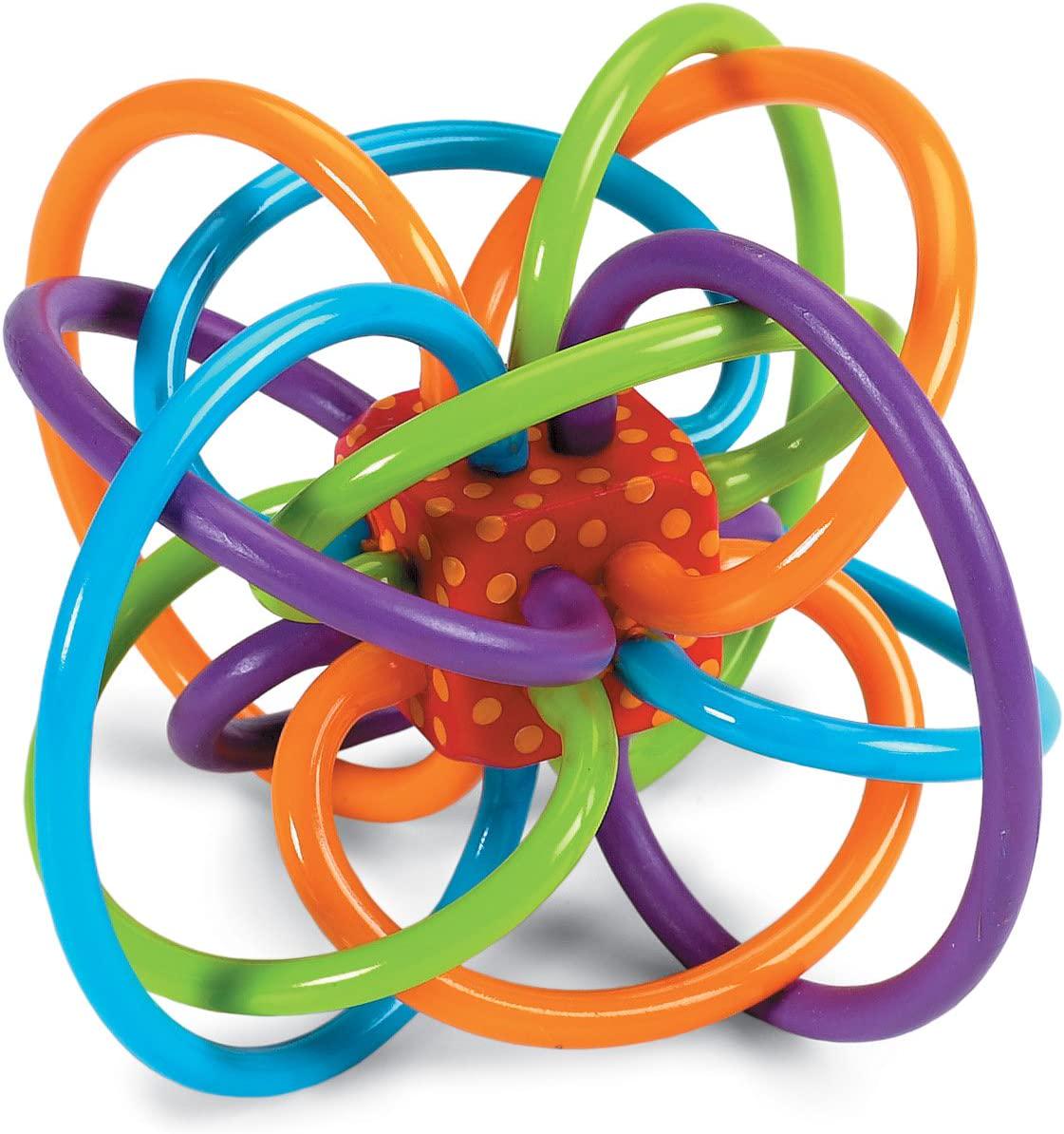 Manhattan Toy Winkel Rattle and Sensory Teether Toy, Blue/Green/Orange, 5 Inch x 4 Inch x 3.5 Inch-