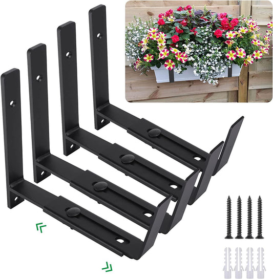 Maotong Adjustable Window Planter Box Brackets 4 Pack, Heavy Duty Wall Mount Flower Box Holder for Planter Box Depth (Front to Back) 6 to 12 Inches, Black-