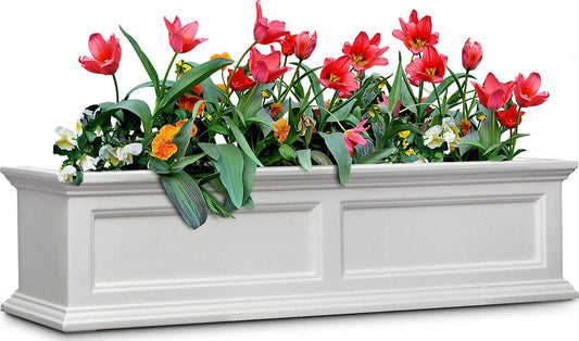 Mayne Fairfield 4ft Window Box - White - 48in L x 11in W x 11in H - Polyethylene - Built-in Water Reservoir (5823-W)-