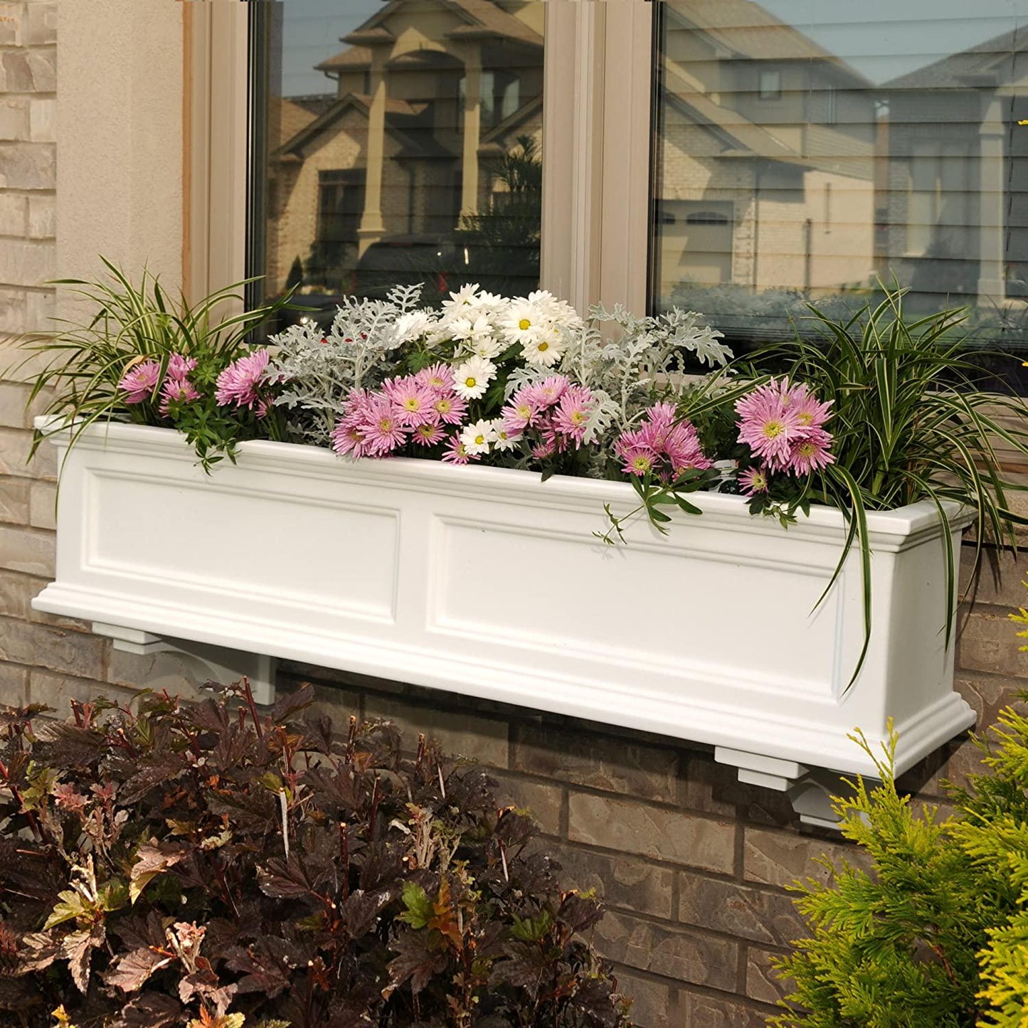 Mayne Fairfield 4ft Window Box - White - 48in L x 11in W x 11in H - Polyethylene - Built-in Water Reservoir (5823-W)