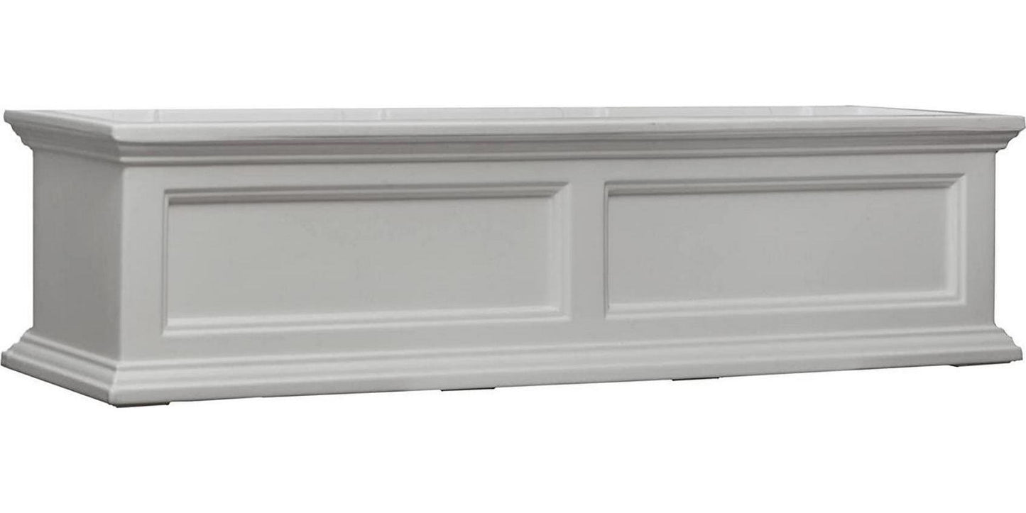 Mayne Fairfield 4ft Window Box - White - 48in L x 11in W x 11in H - Polyethylene - Built-in Water Reservoir (5823-W)