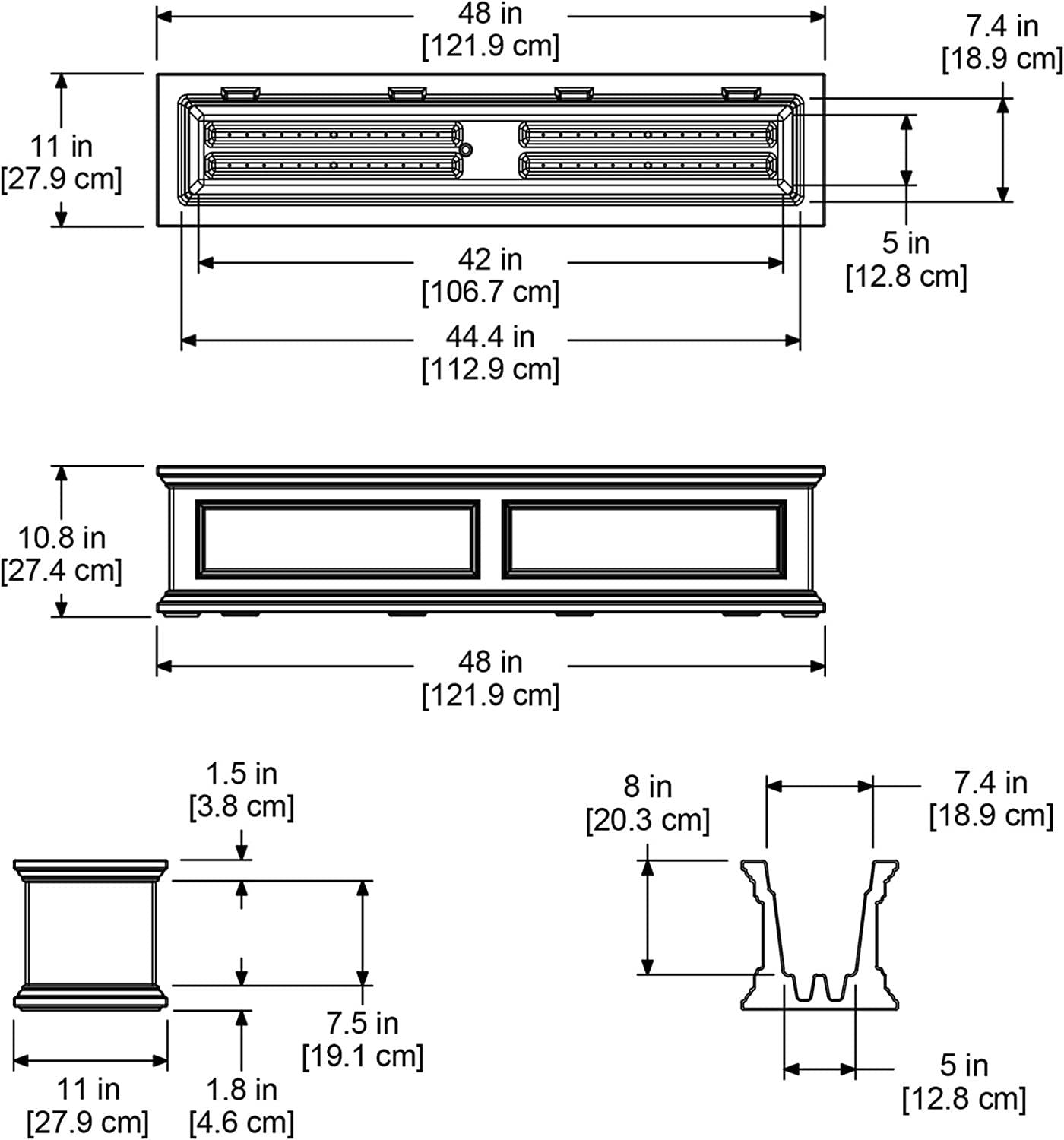 Mayne Fairfield 4ft Window Box - White - 48in L x 11in W x 11in H - Polyethylene - Built-in Water Reservoir (5823-W)