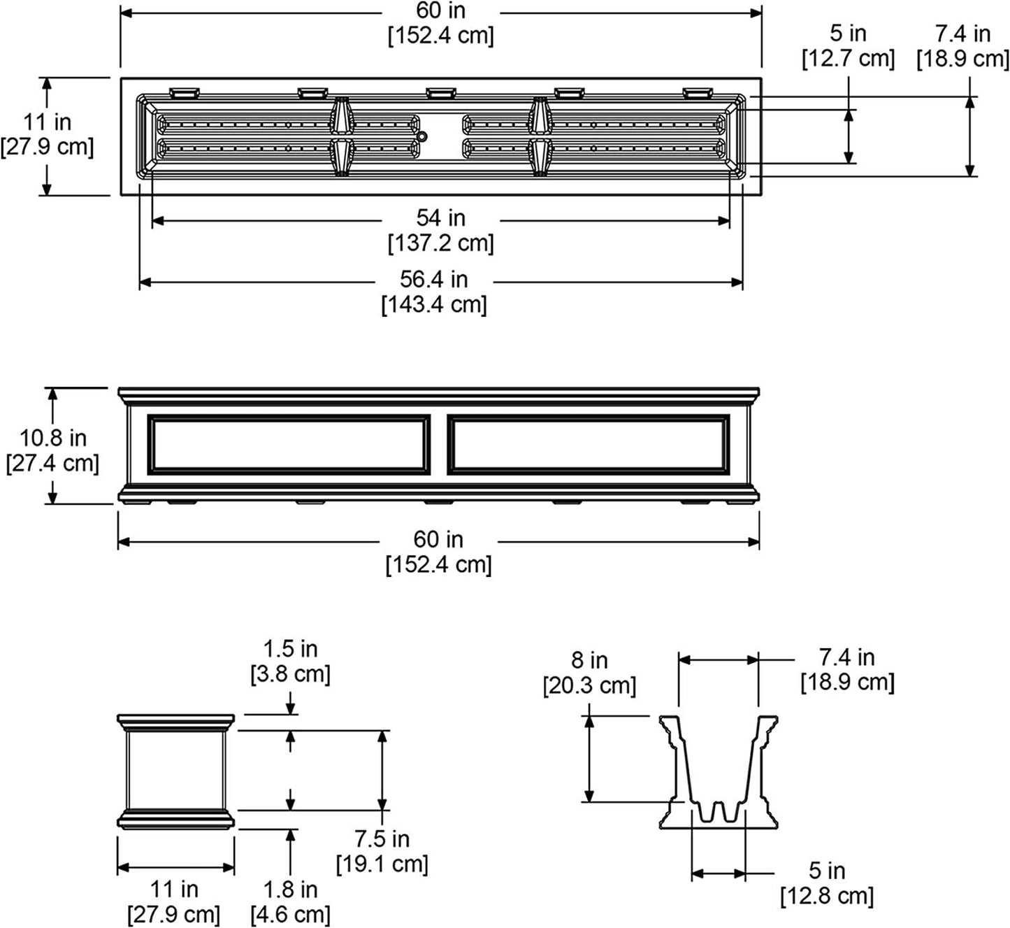 Mayne Fairfield 5ft Window Box - Graphite Grey - 60in x 11in x 11in - with 4.7 Gallons Built-in Water Reservoir (5824-GRG)