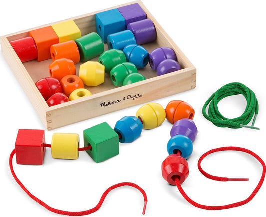 Melissa and Doug Primary Lacing Beads - Educational Toy With 30 Wooden Beads and 2 Laces-