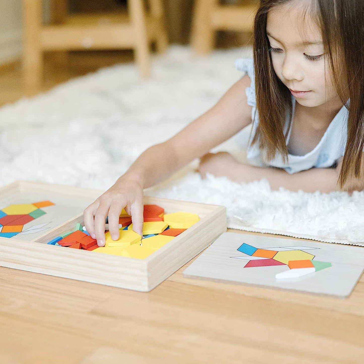 Pattern Blocks and Boards - Classic Toy With 120 Solid Wood Shapes and 5 Double-Sided Panels, Multi-colored