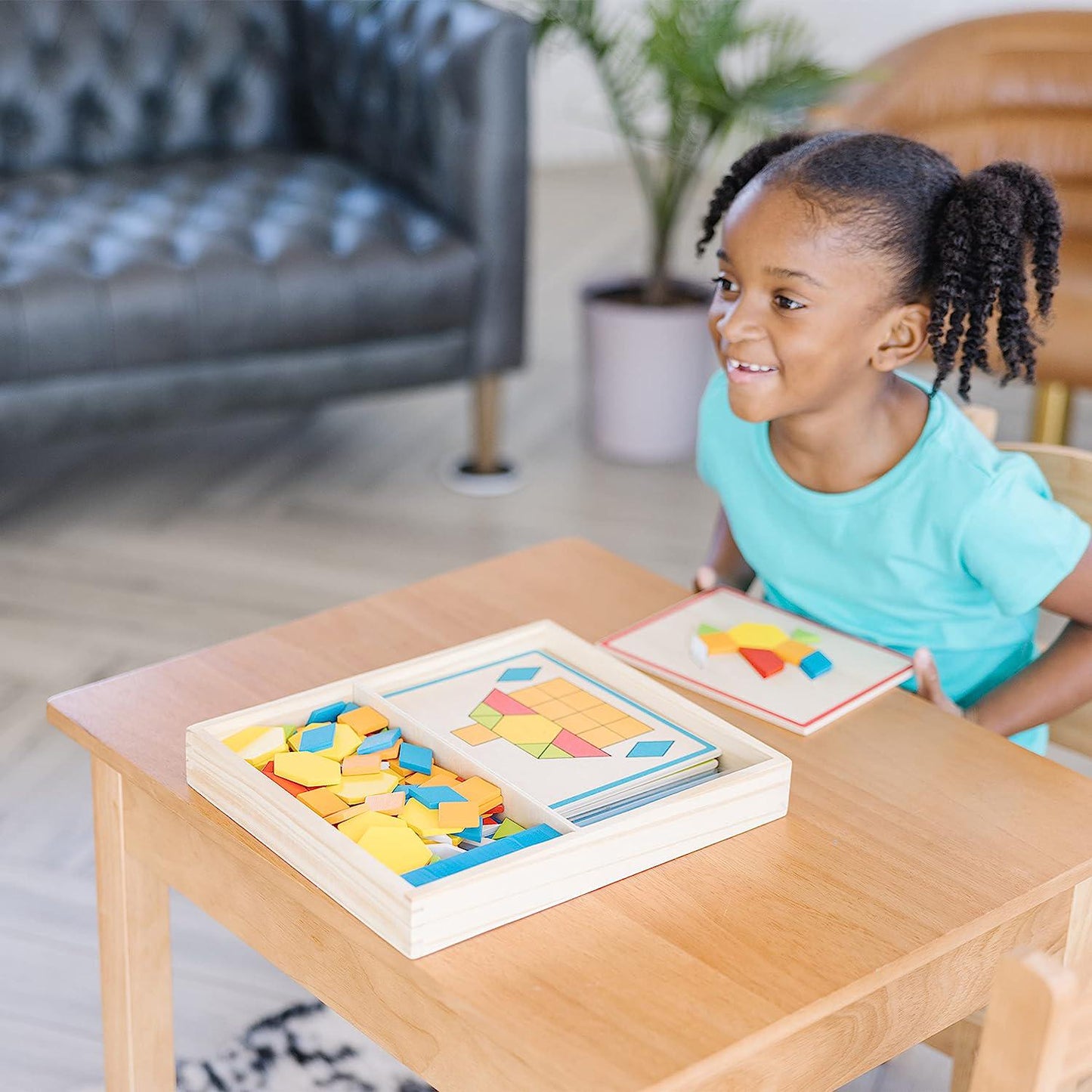 Pattern Blocks and Boards - Classic Toy With 120 Solid Wood Shapes and 5 Double-Sided Panels, Multi-colored