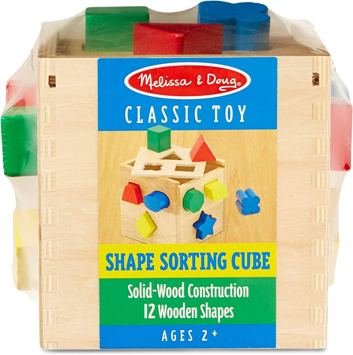 Shape Sorting Cube - Classic Wooden Toy With 12 Shapes - Kids Shape Sorter Toys For Toddlers Ages 2+