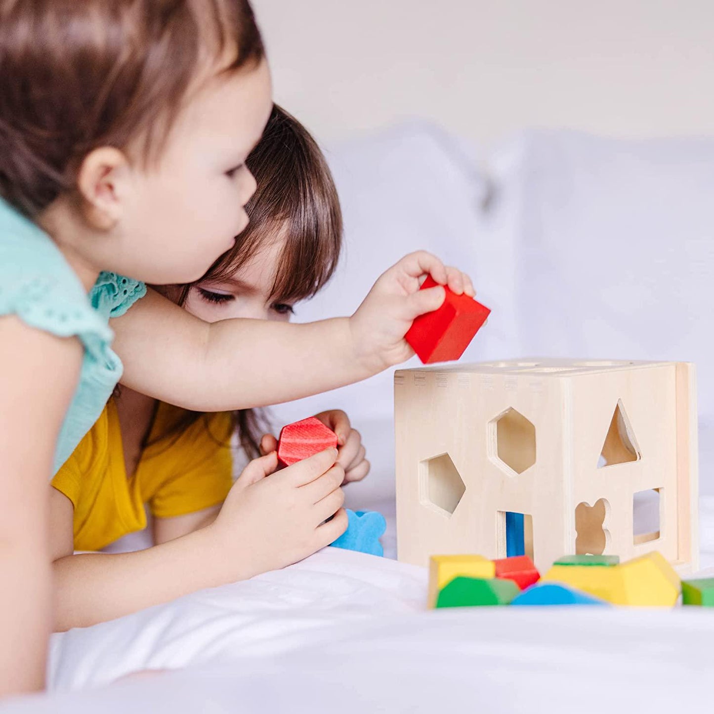 Shape Sorting Cube - Classic Wooden Toy With 12 Shapes - Kids Shape Sorter Toys For Toddlers Ages 2+