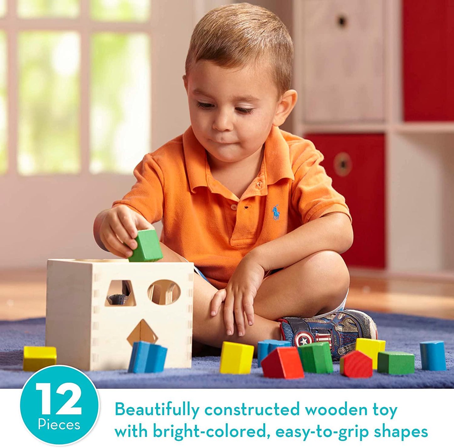 Shape Sorting Cube - Classic Wooden Toy With 12 Shapes - Kids Shape Sorter Toys For Toddlers Ages 2+