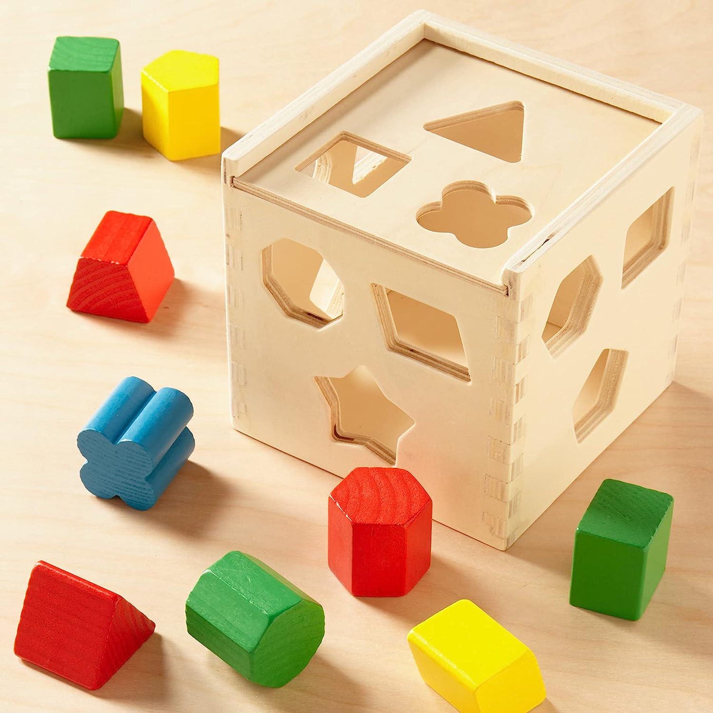 Shape Sorting Cube - Classic Wooden Toy With 12 Shapes - Kids Shape Sorter Toys For Toddlers Ages 2+