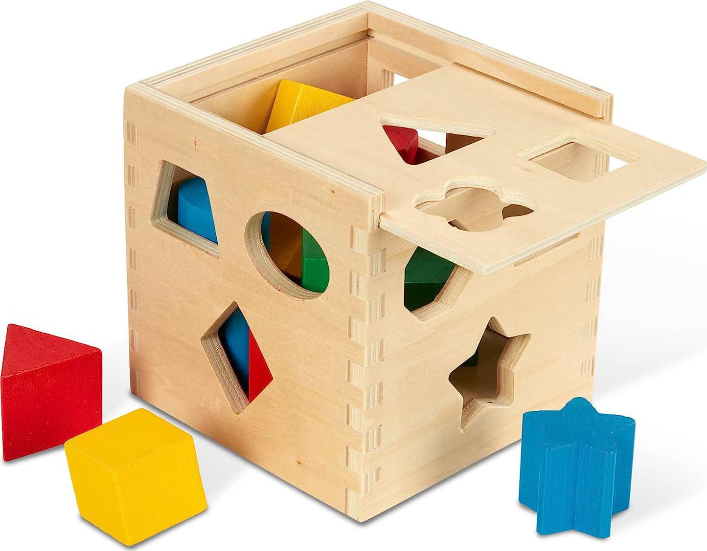 Shape Sorting Cube - Classic Wooden Toy With 12 Shapes - Kids Shape Sorter Toys For Toddlers Ages 2+