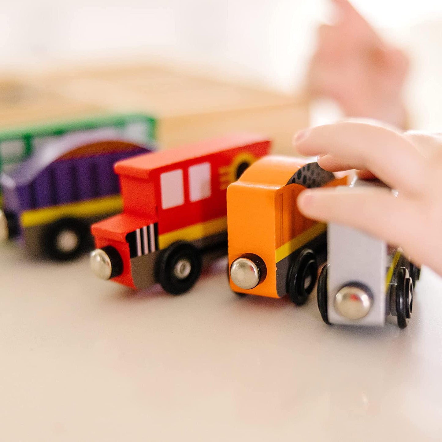 Wooden Train Cars (8 pcs) - Magnetic Train, Wooden Train Toys, Train Sets For Toddlers And Kids Ages 3+