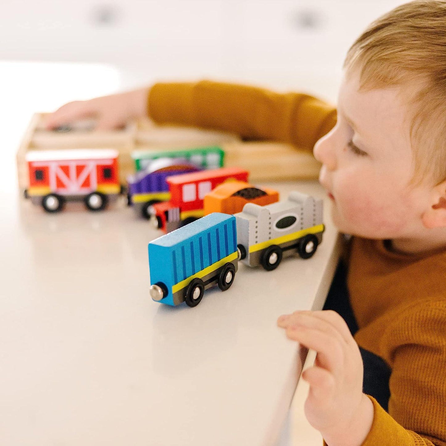 Wooden Train Cars (8 pcs) - Magnetic Train, Wooden Train Toys, Train Sets For Toddlers And Kids Ages 3+