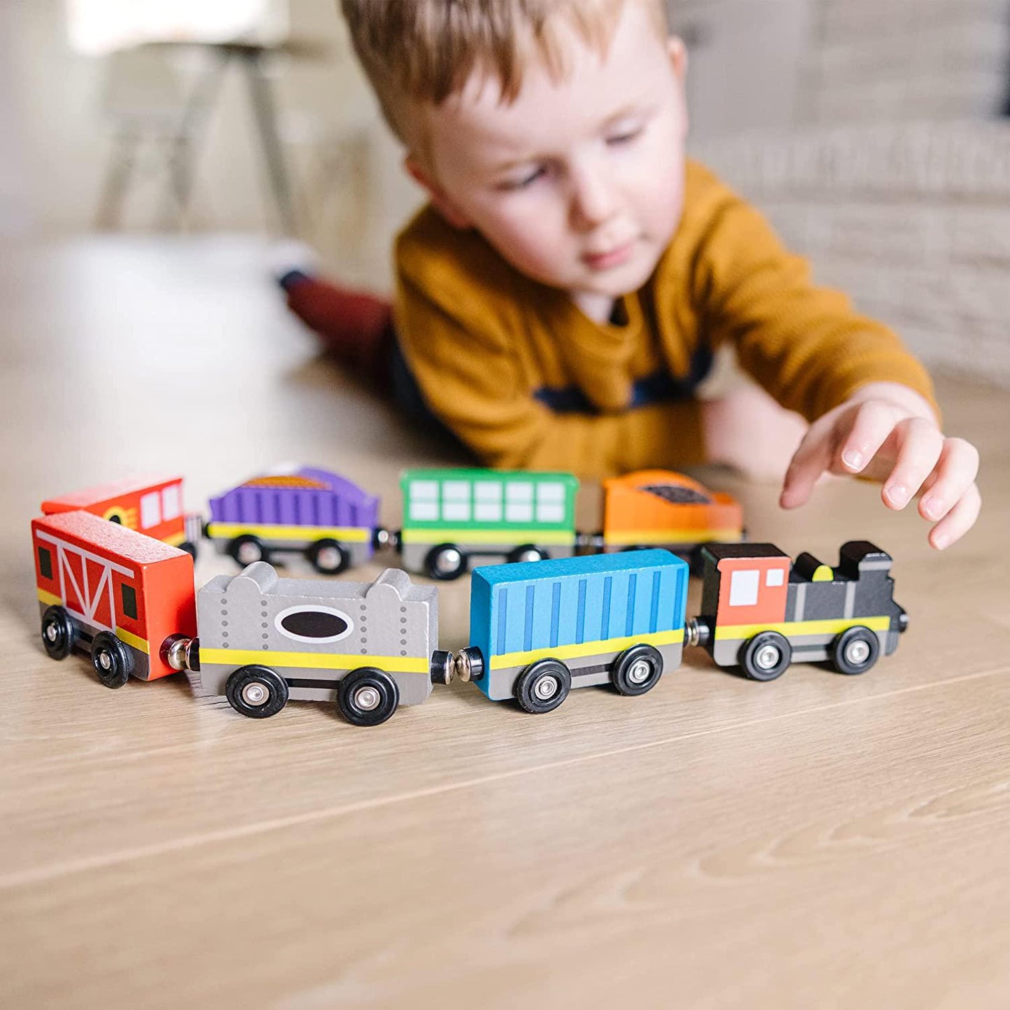 Wooden Train Cars (8 pcs) - Magnetic Train, Wooden Train Toys, Train Sets For Toddlers And Kids Ages 3+