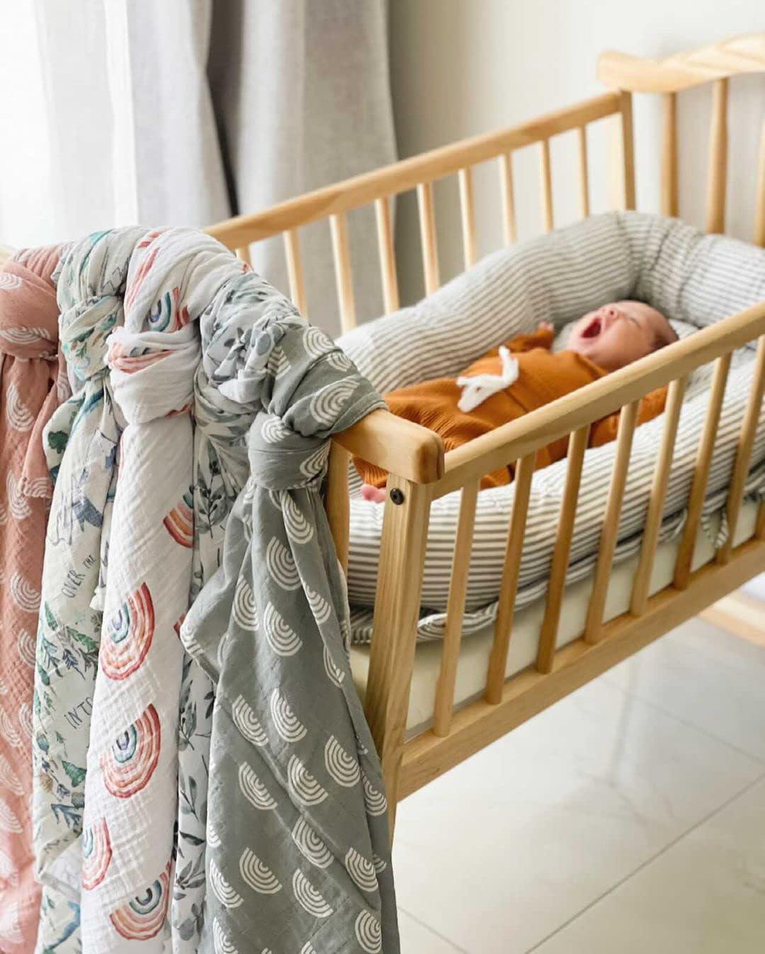 Miaoberry 100% Organic Cotton Muslin Blanket| Sage Green Rainbow Baby Swaddle Set| Newborn Boy Girl Unisex Neutral| Boho Vintage Monthly Picture Blanket