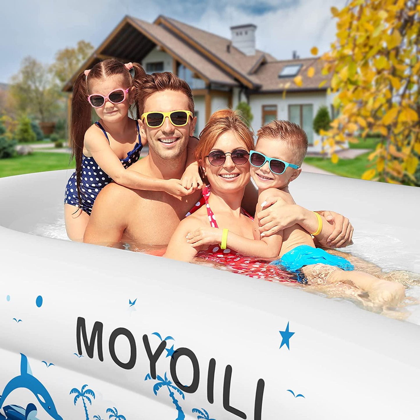 Minosoo Inflatable Pool, 130 x 72 x 22 Inflatable Pool for Adults and Kids with Seat, Drink Holder Full Sized Family Blow Up Swimming Kiddie Pool