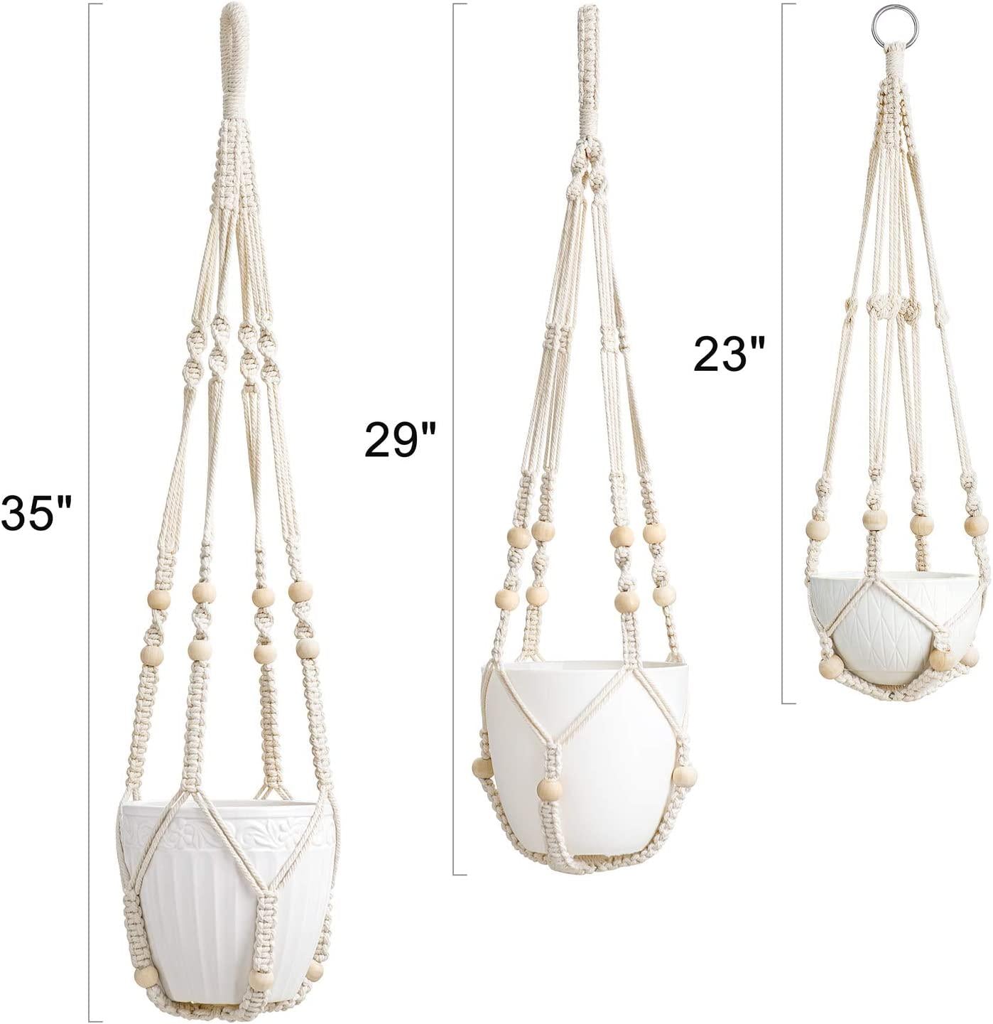 Mkono 3 Pack Macrame Plant Hangers Indoor Different Size Hanging Planter Basket Flower Pot Holder with Beads No Tassels 35 /29 /23 , Medium, Ivory