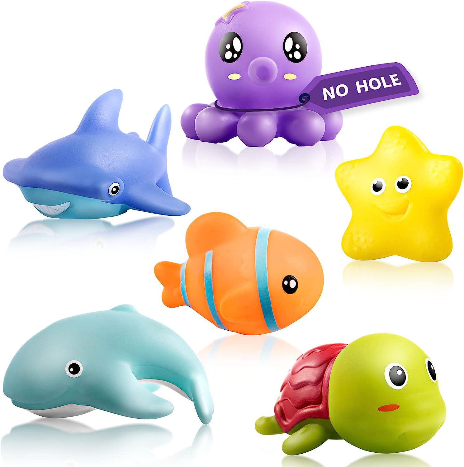 Mold Free Infant Bath Toys for 1 Year Old - 6pcs No Hole Ocean Sea Animal Bathtub Toys, Baby Bath Tub Toys No Mold-