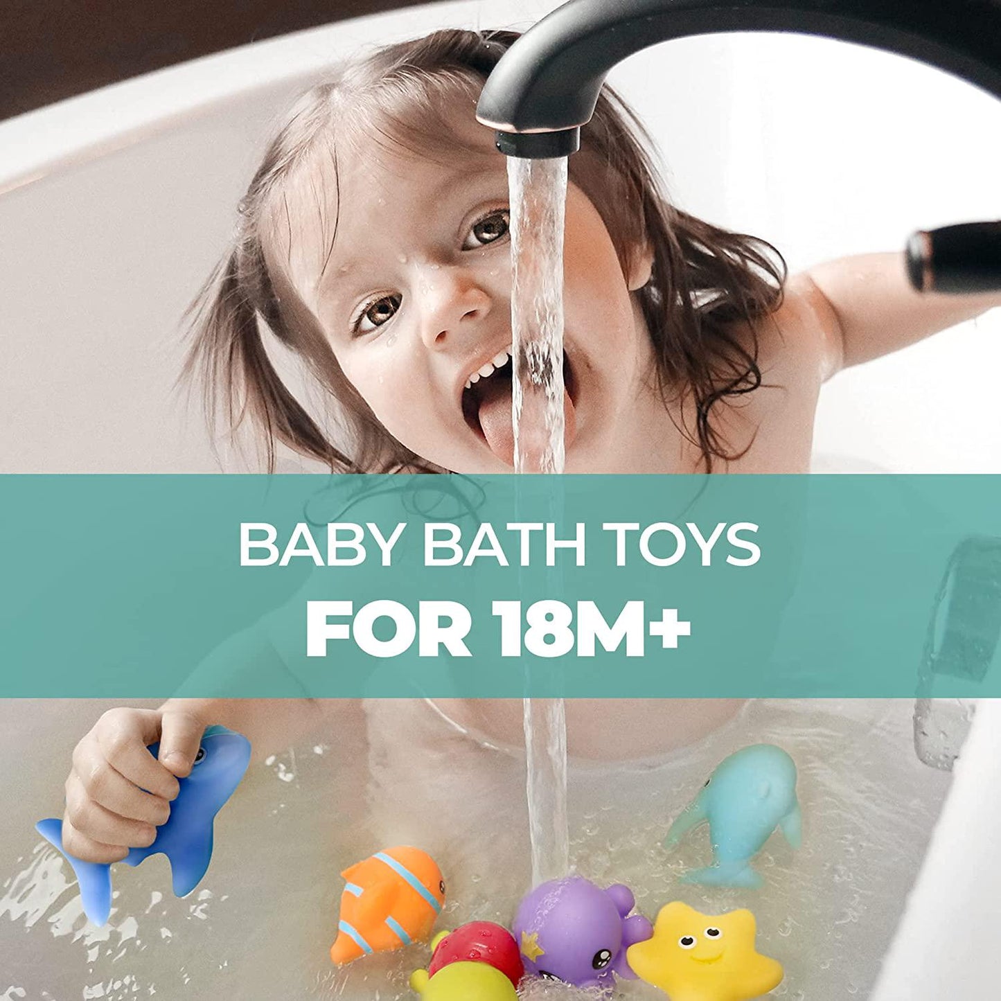 Mold Free Infant Bath Toys for 1 Year Old - 6pcs No Hole Ocean Sea Animal Bathtub Toys, Baby Bath Tub Toys No Mold