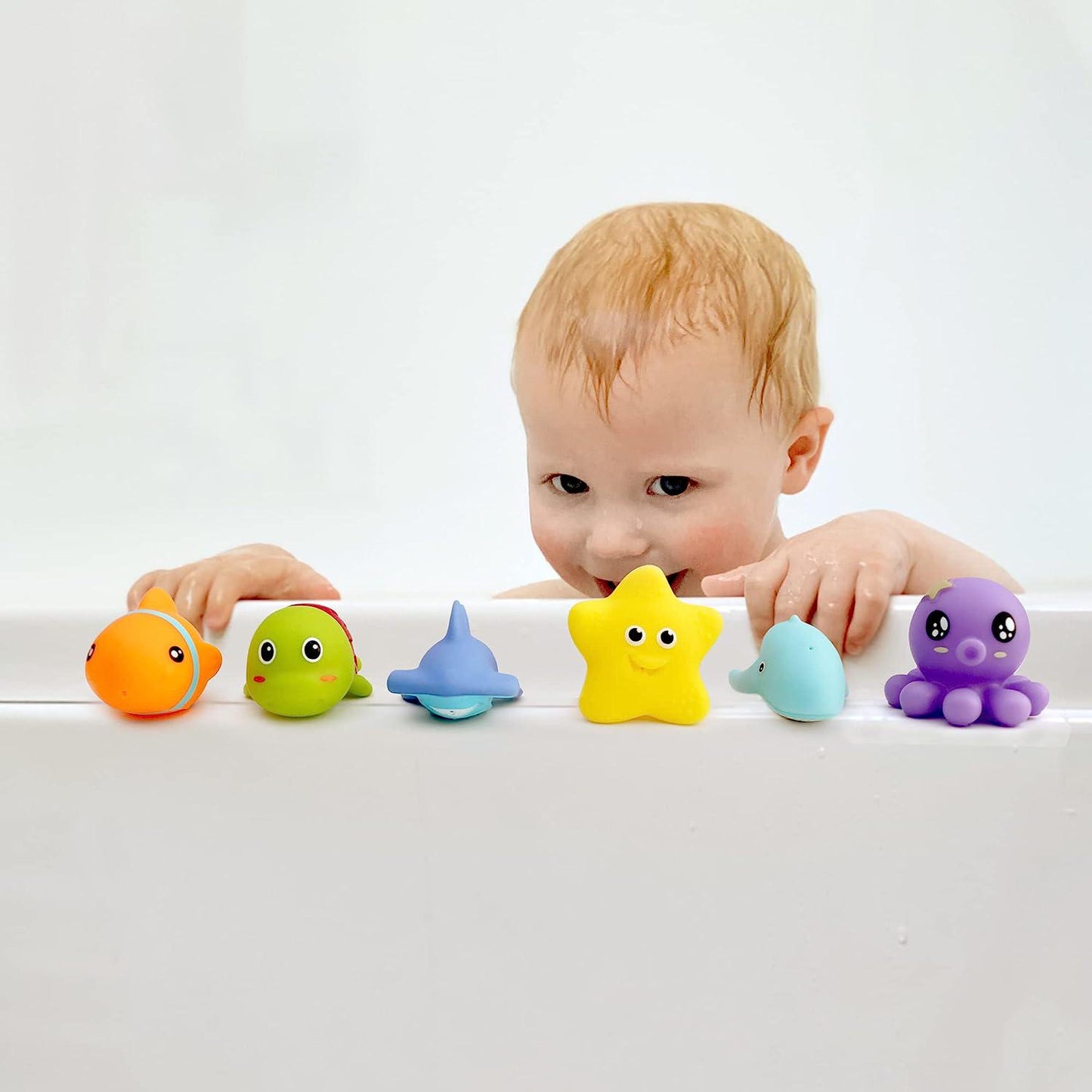 Mold Free Infant Bath Toys for 1 Year Old - 6pcs No Hole Ocean Sea Animal Bathtub Toys, Baby Bath Tub Toys No Mold