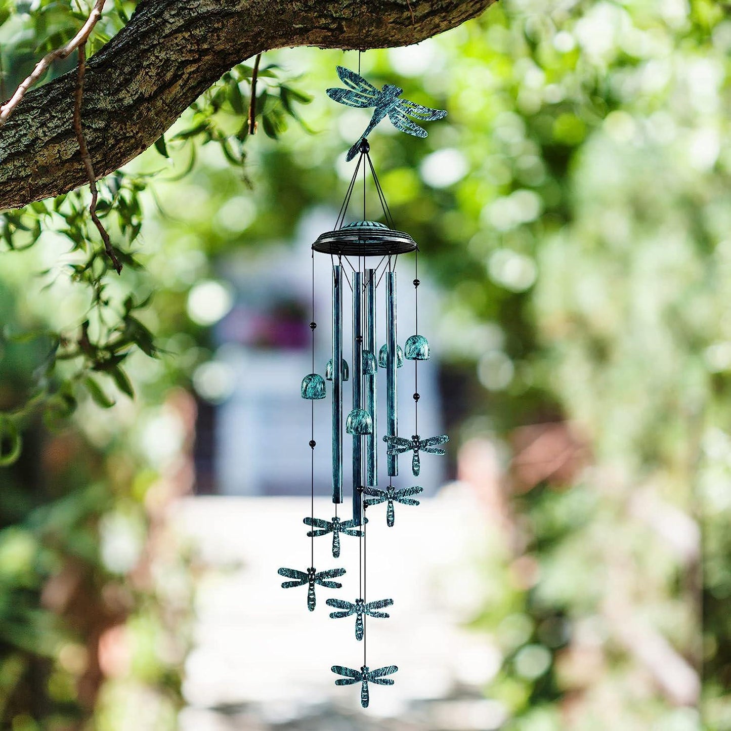 Outdoors Wind Chimes with 4 Aluminum Tubes - Dragonfly S Hook, Wind Bells Hanging Decorate for Patio, Garden, Backyard or Porch