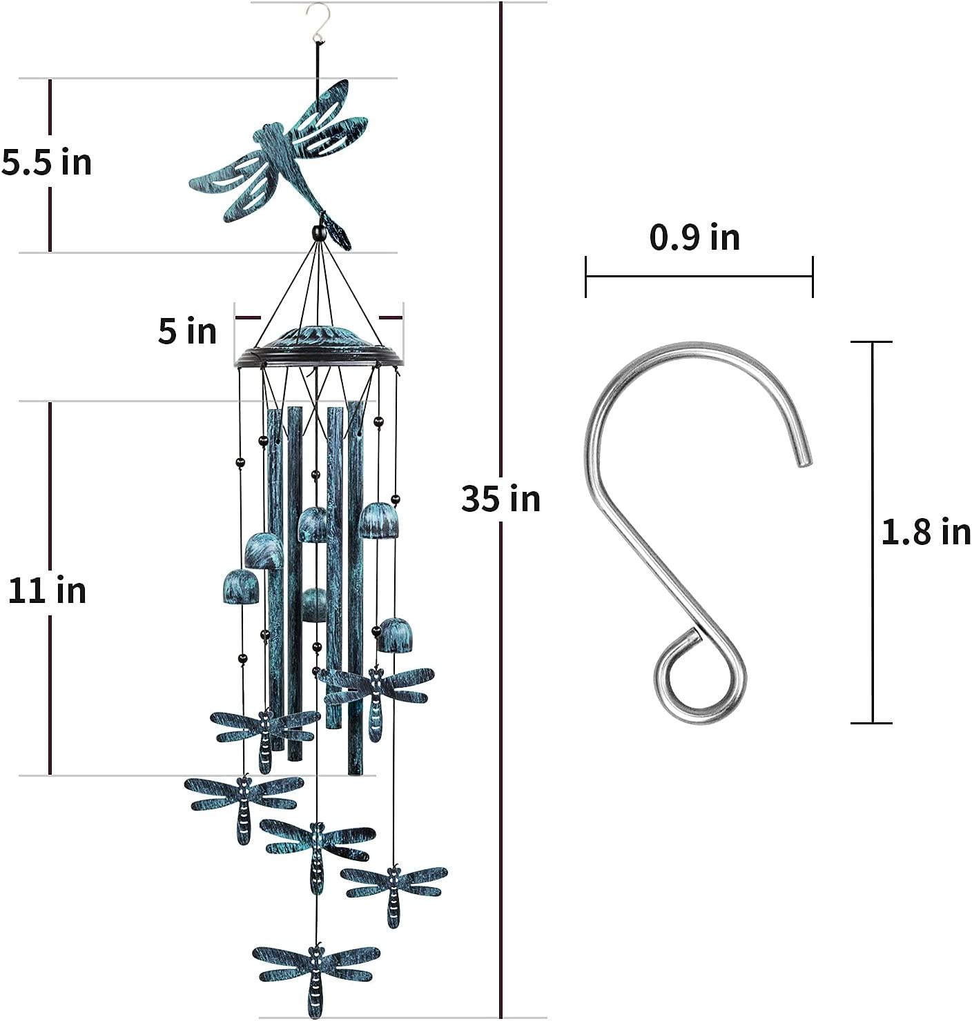 Outdoors Wind Chimes with 4 Aluminum Tubes - Dragonfly S Hook, Wind Bells Hanging Decorate for Patio, Garden, Backyard or Porch