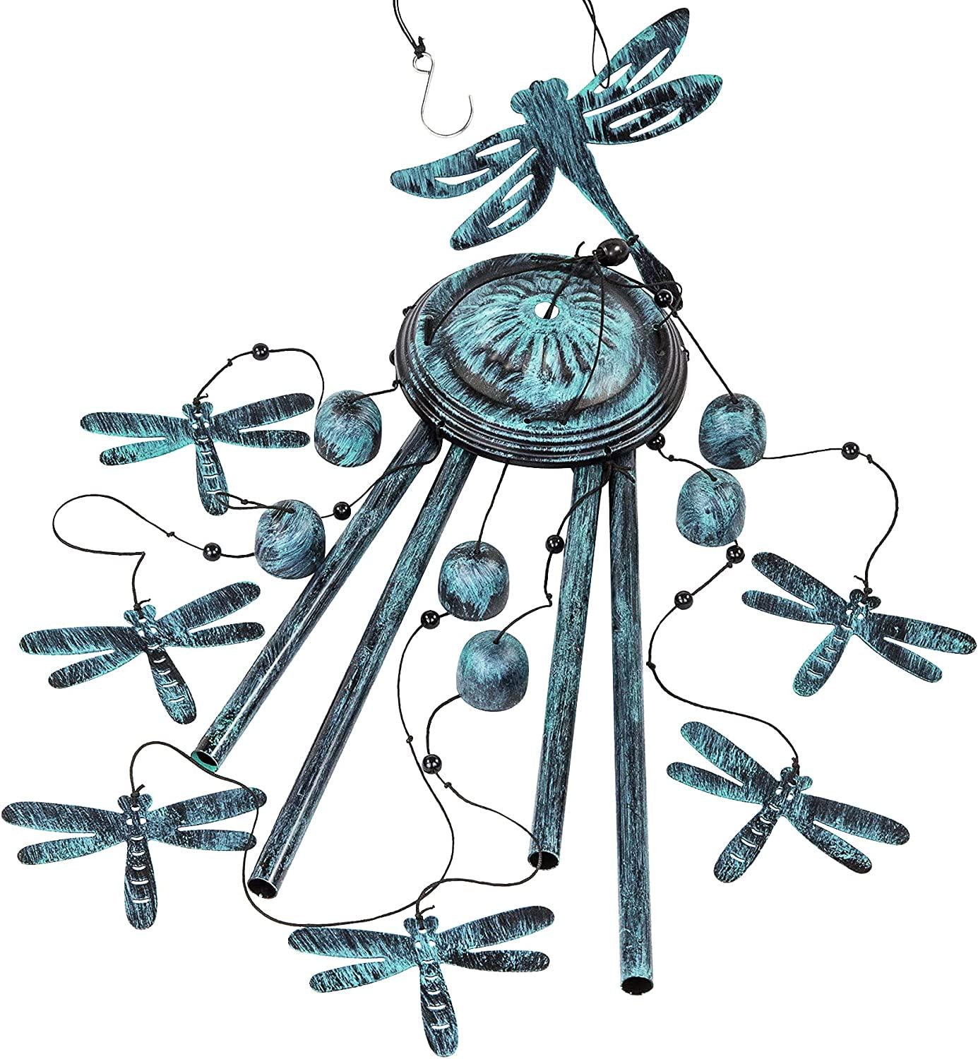 Outdoors Wind Chimes with 4 Aluminum Tubes - Dragonfly S Hook, Wind Bells Hanging Decorate for Patio, Garden, Backyard or Porch