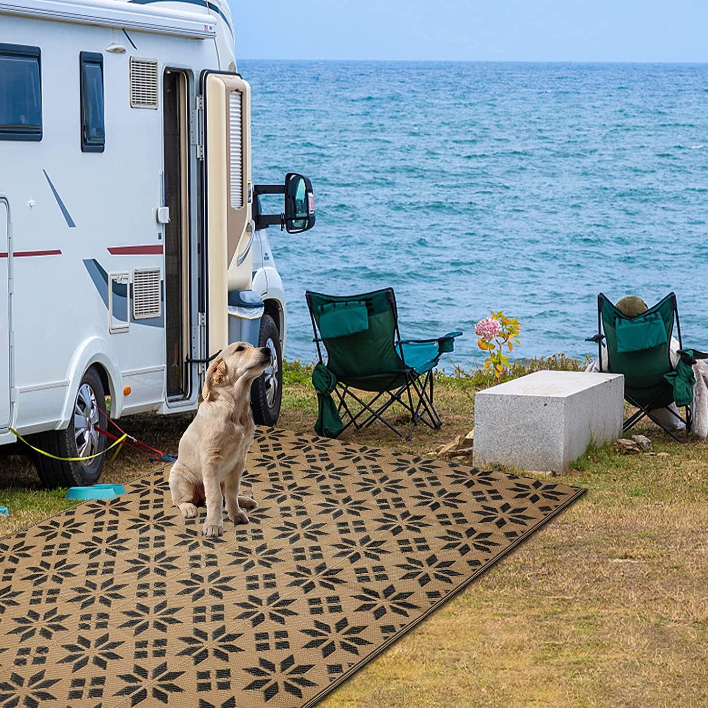 Reversible Rugs Plastic Rug Outdoor Rug Lightweight Outside Mats with Carrying Bag Modern Outdoor Rug for Patio Portable Mats for RV Backyard Deck Picnic Beach(5x7,Yellow Flower)