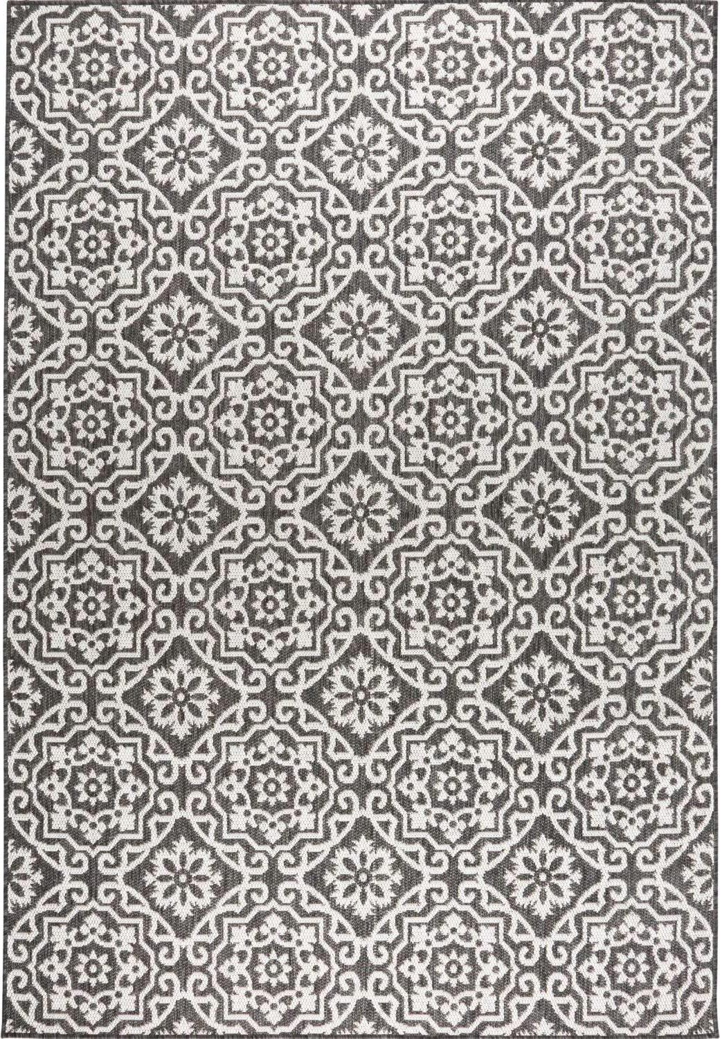 New York Patio Country Danica Transitional Geometric Indoor/Outdoor Area Rug, Black/Grey, 1'x2'11