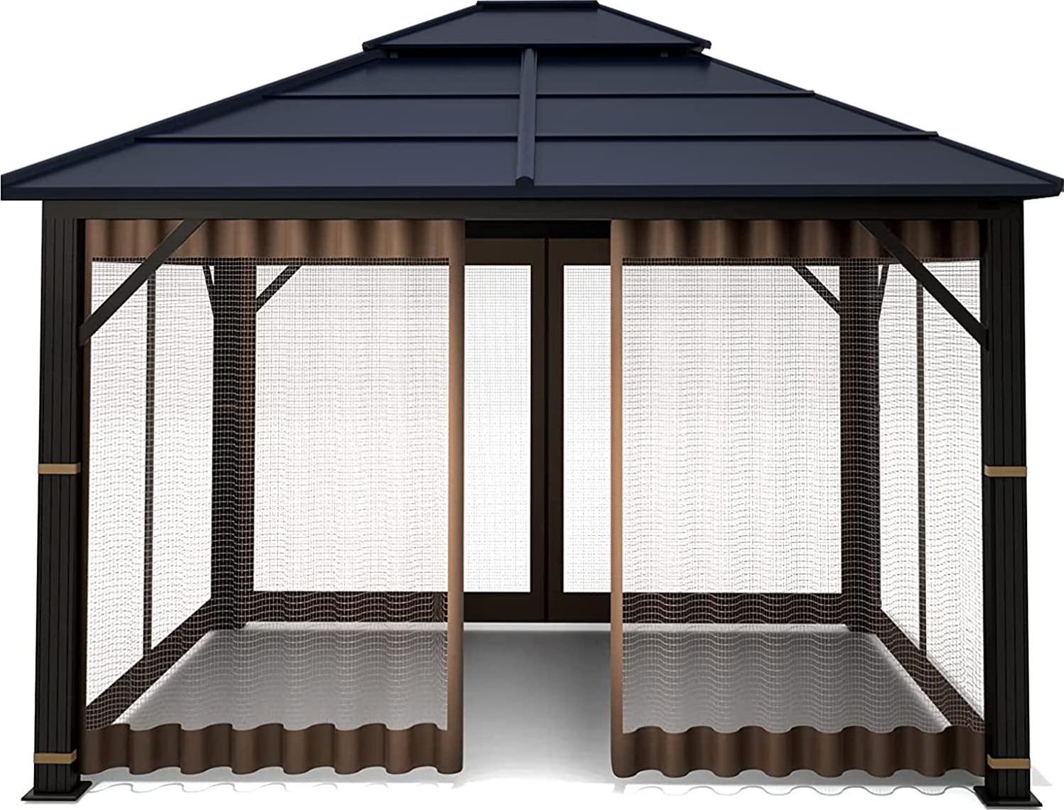 Nitocoby Universal Gazebo Replacement Mosquito Adjustable Screen Walls for 10'x10'; or 10'x12' Gazebo Canopy (Brown, 10x10 Feet)-