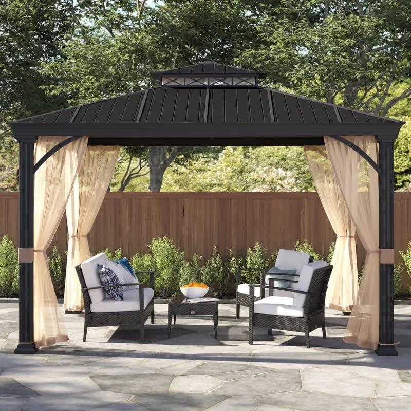 Nitocoby Universal Gazebo Replacement Mosquito Adjustable Screen Walls for 10'x10'; or 10'x12' Gazebo Canopy (Brown, 10x10 Feet)