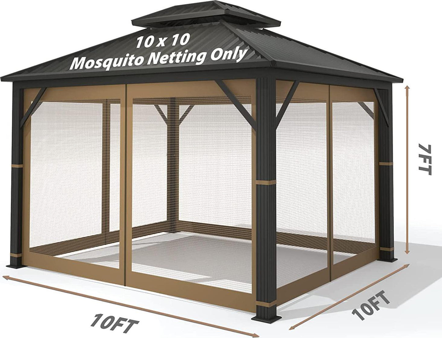 Nitocoby Universal Gazebo Replacement Mosquito Adjustable Screen Walls for 10'x10'; or 10'x12' Gazebo Canopy (Brown, 10x10 Feet)