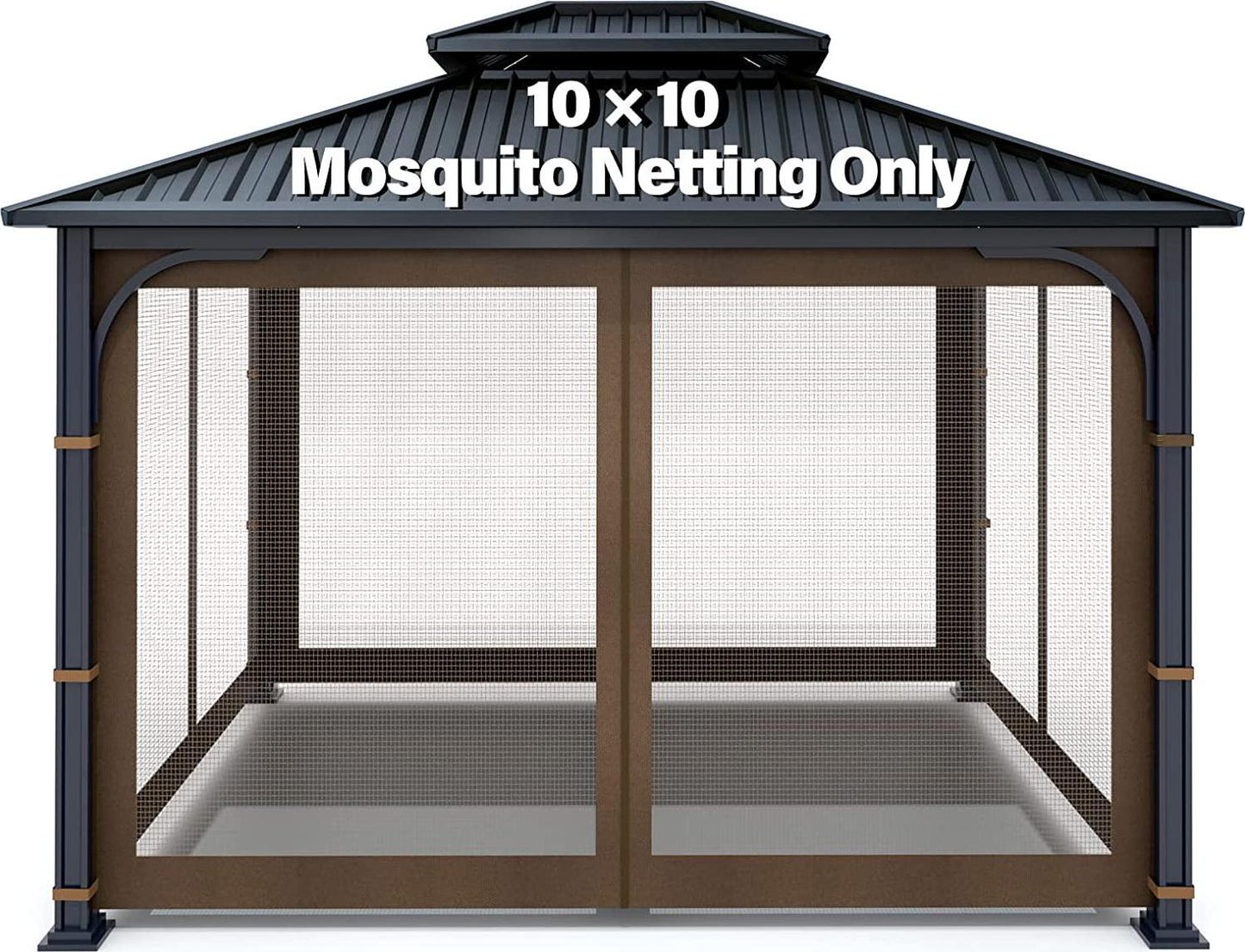 Nitocoby Universal Gazebo Replacement Mosquito Adjustable Screen Walls for 10'x10'; or 10'x12' Gazebo Canopy (Brown, 10x10 Feet)