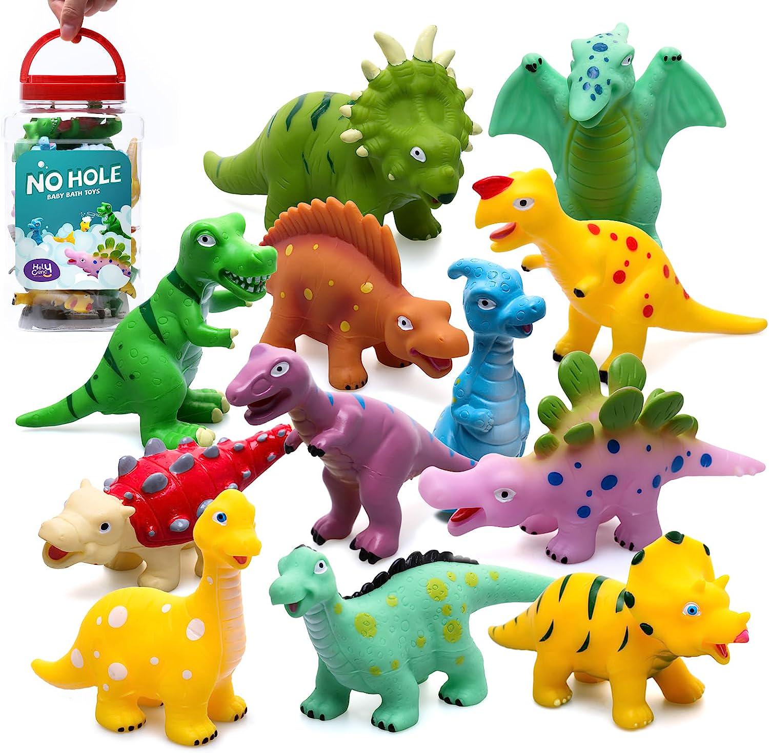 No Hole Baby Dinosaur Bath Toys for Toddler, 12 PCS Mold Free Kids Bathtub Pool Toys-